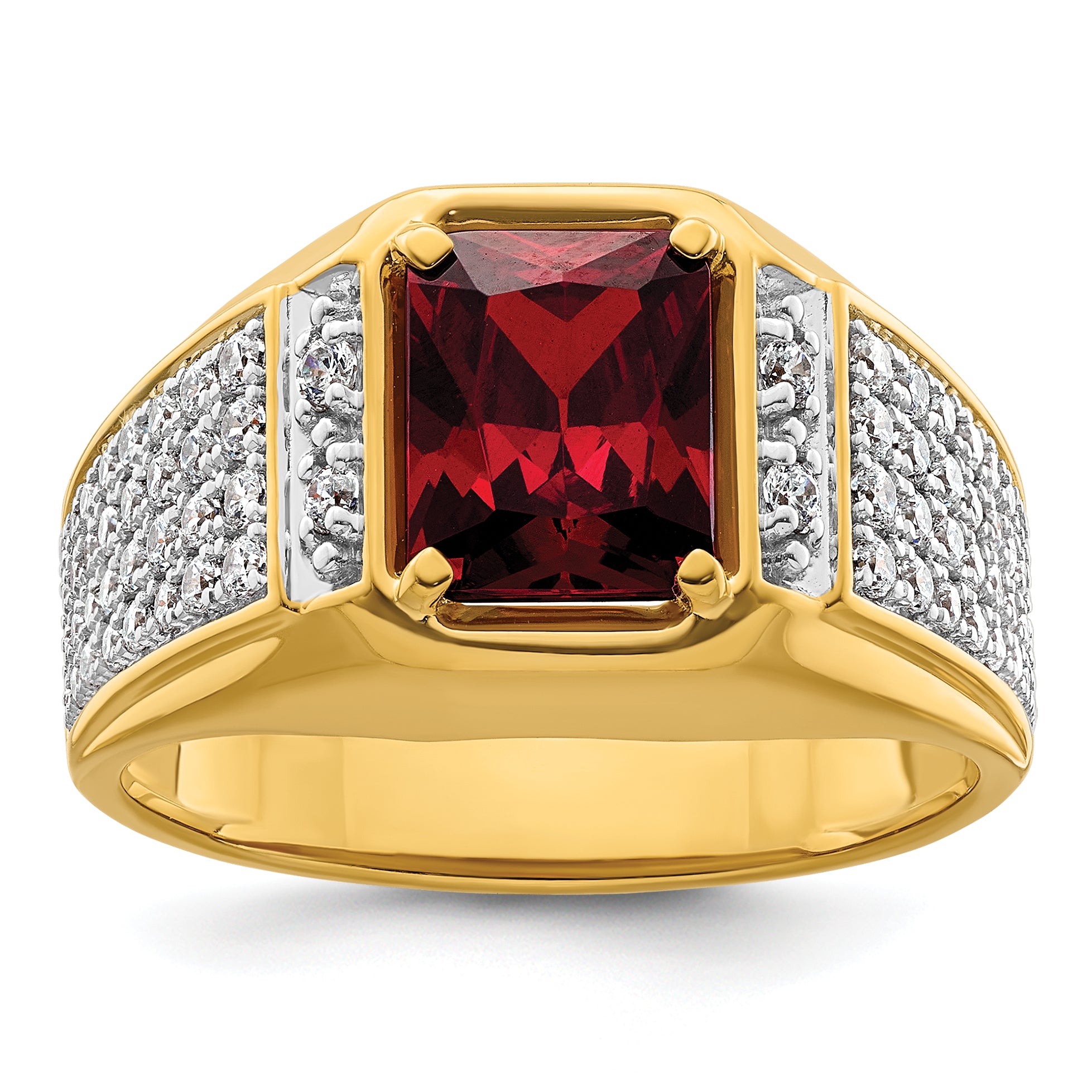 14k with White Rhodium 3/4 carat Lab Grown Diamond VS/SI+ G+ and Created Ruby Complete Men's Ring