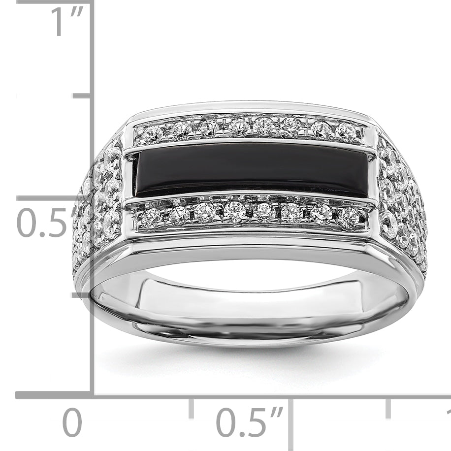 14k White Gold 1 carat Lab Grown Diamond VS/SI+ G+ and Onyx Complete Men's Ring