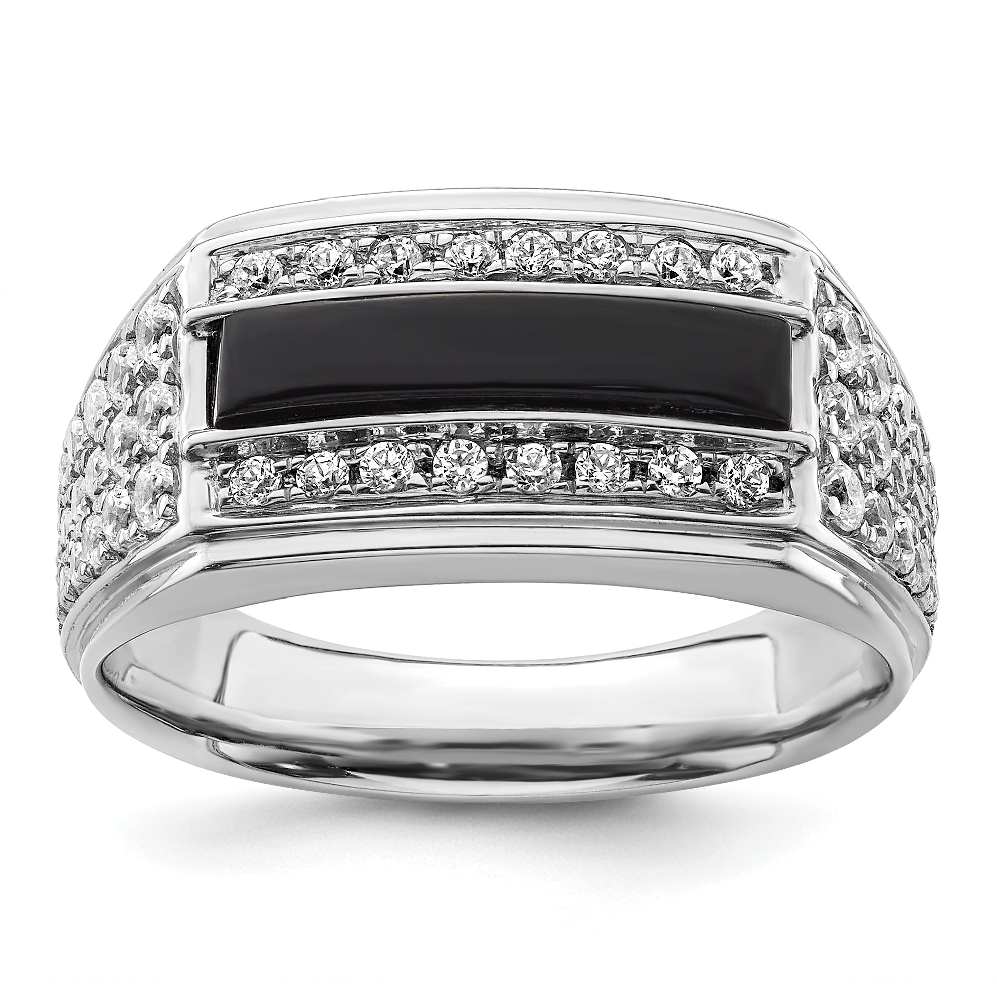 14k White Gold 1 carat Lab Grown Diamond VS/SI+ G+ and Onyx Complete Men's Ring Main image