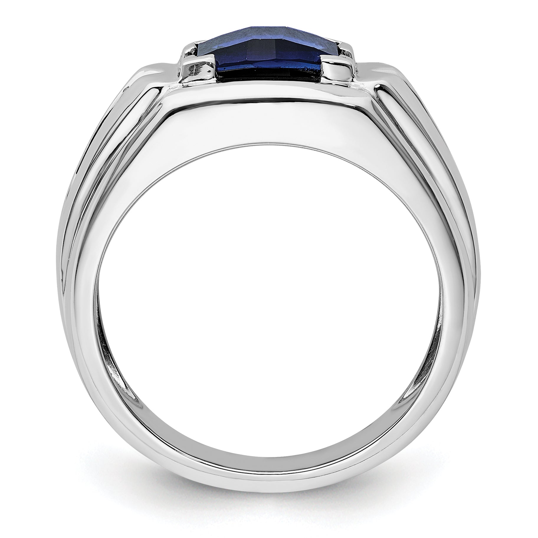 14k White Gold 1/4 carat Lab Grown Diamond VS/SI+ G+ and Lab Created Blue Sapphire Complete Men's Ring