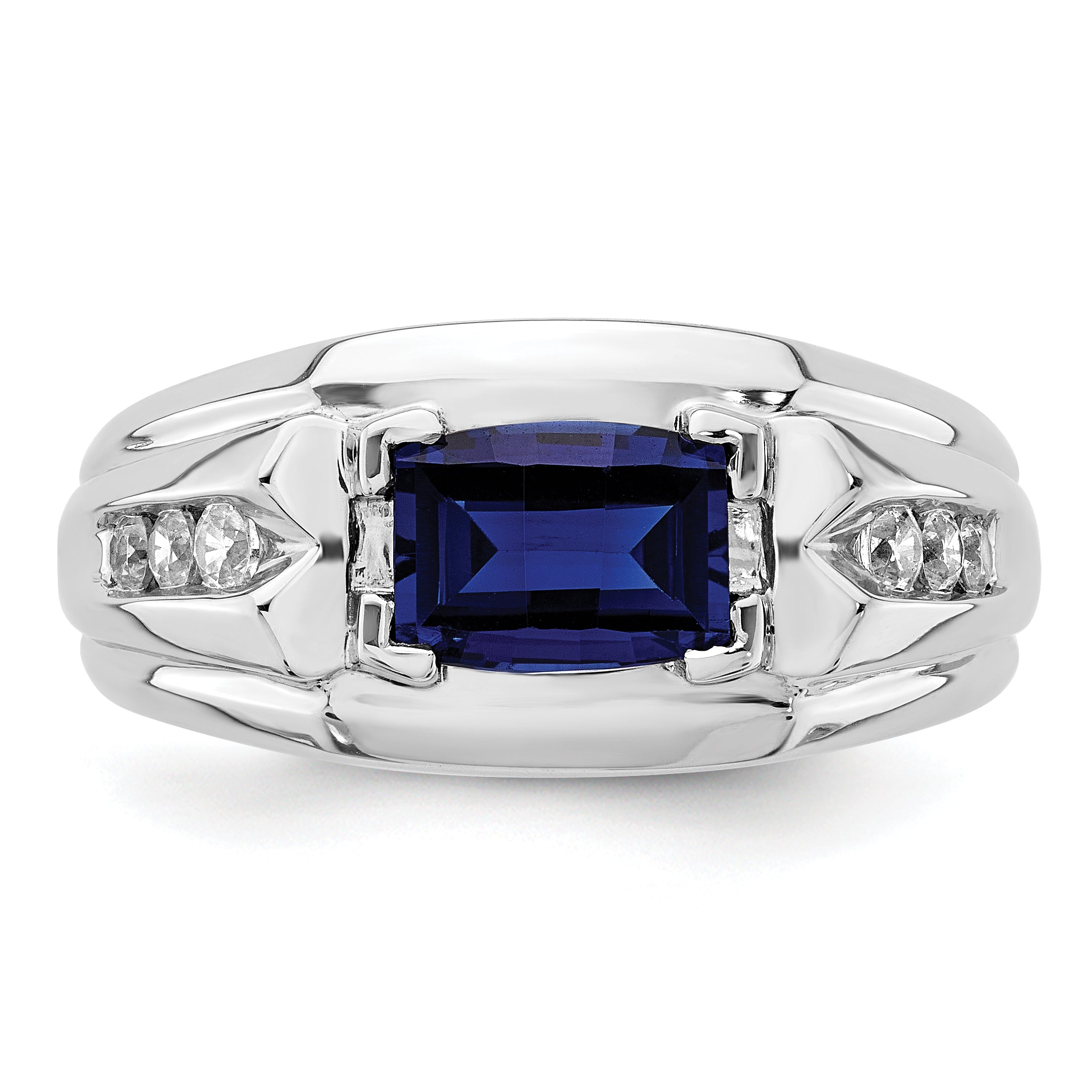 14k White Gold 1/4 carat Lab Grown Diamond VS/SI+ G+ and Lab Created Blue Sapphire Complete Men's Ring