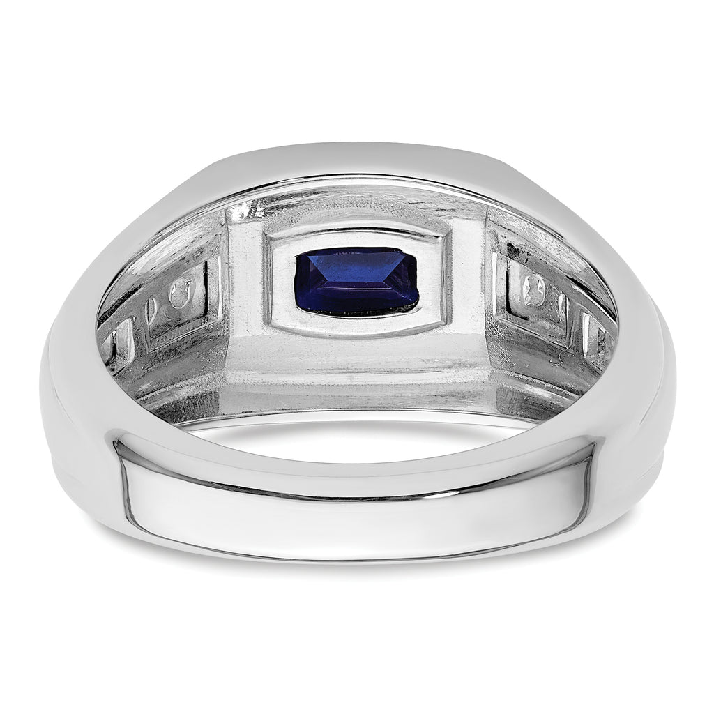 14k White Gold 1/4 carat Lab Grown Diamond VS/SI+ G+ and Lab Created Blue Sapphire Complete Men's Ring