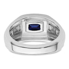 14k White Gold 1/4 carat Lab Grown Diamond VS/SI+ G+ and Lab Created Blue Sapphire Complete Men's Ring