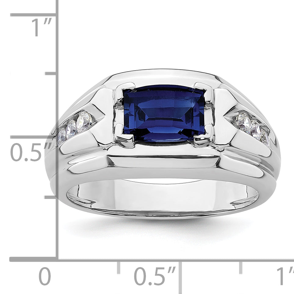 14k White Gold 1/4 carat Lab Grown Diamond VS/SI+ G+ and Lab Created Blue Sapphire Complete Men's Ring