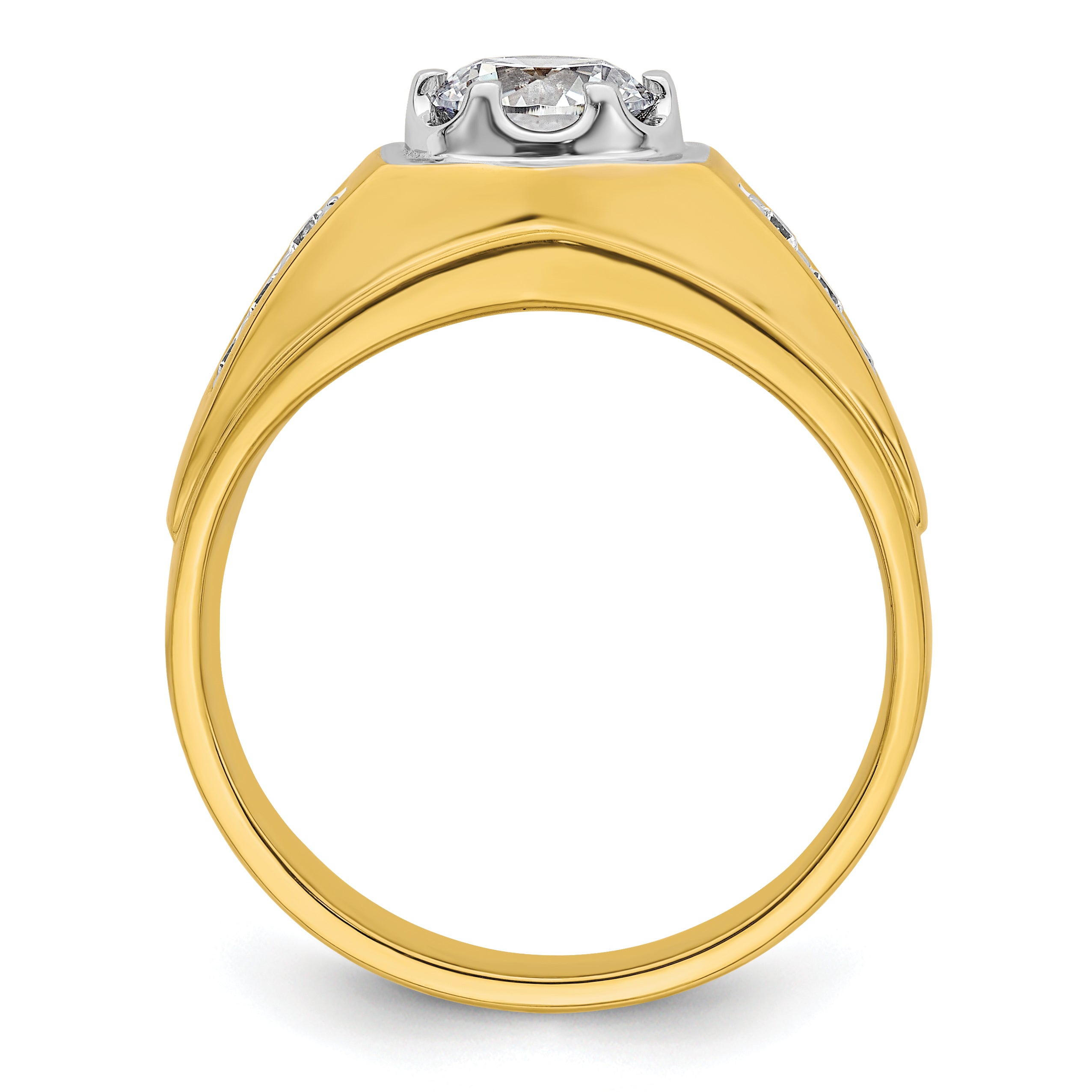 14k Two Tone 1/5 carat Lab Grown Diamond VS/SI+ G+ 1 carat Center Round Semi Mount Polished and Satin Men's Ring Secondary image