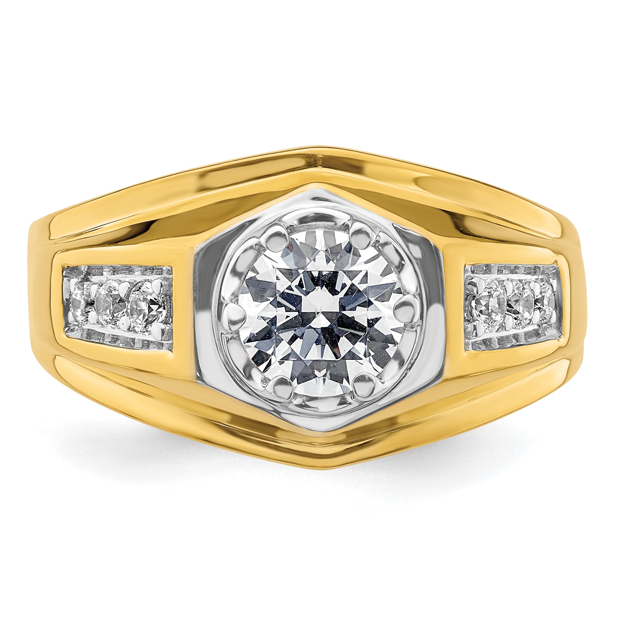 14k Two Tone 1 1/5 carat Lab Grown Diamond VS/SI+ G+ Complete Polished Men's Ring