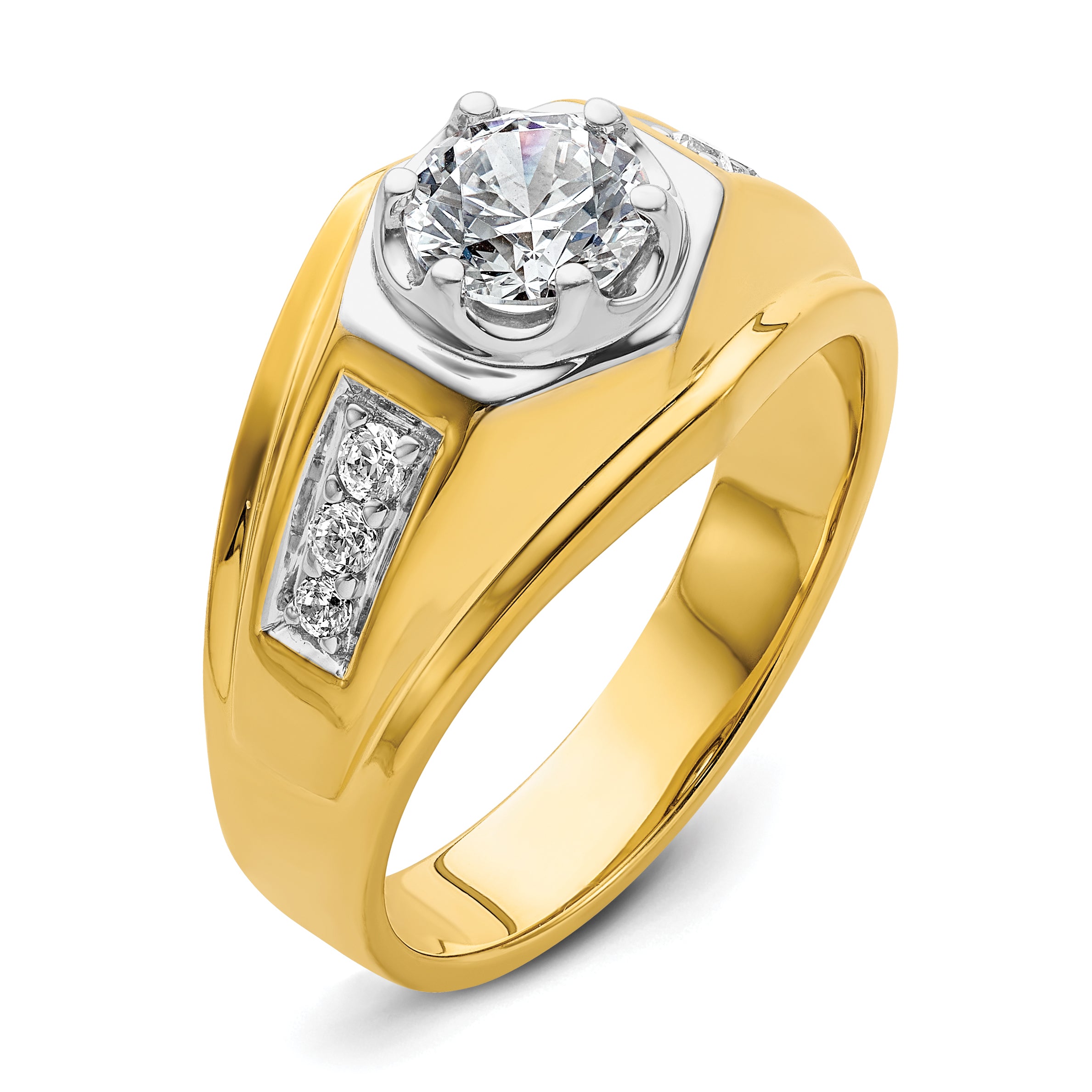 14k Two Tone 1 1/5 carat Lab Grown Diamond VS/SI+ G+ Complete Polished Men's Ring