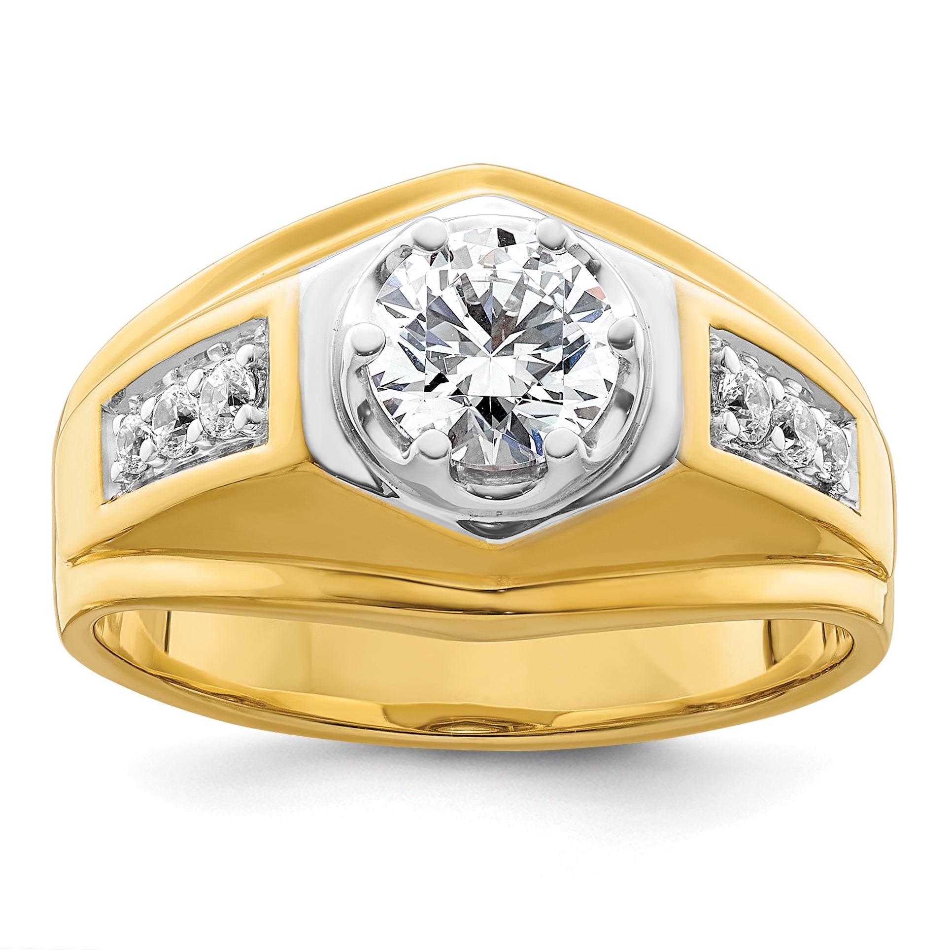 14k Two Tone 1 1/5 carat Lab Grown Diamond VS/SI+ G+ Complete Polished Men's Ring
