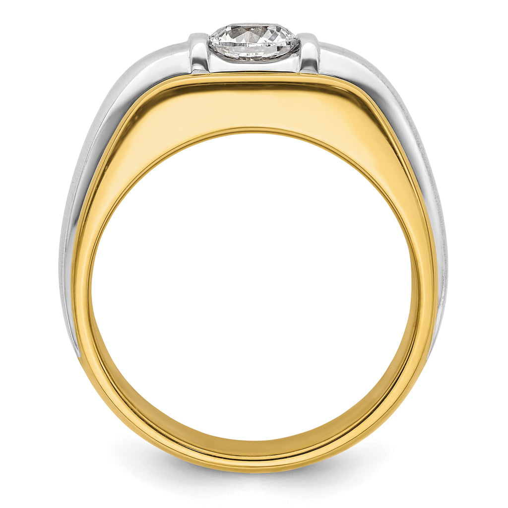 14k Two-tone 3/4 carat Lab Grown Diamond VS/SI+ G+ Complete Polished and Satin Men's Ring