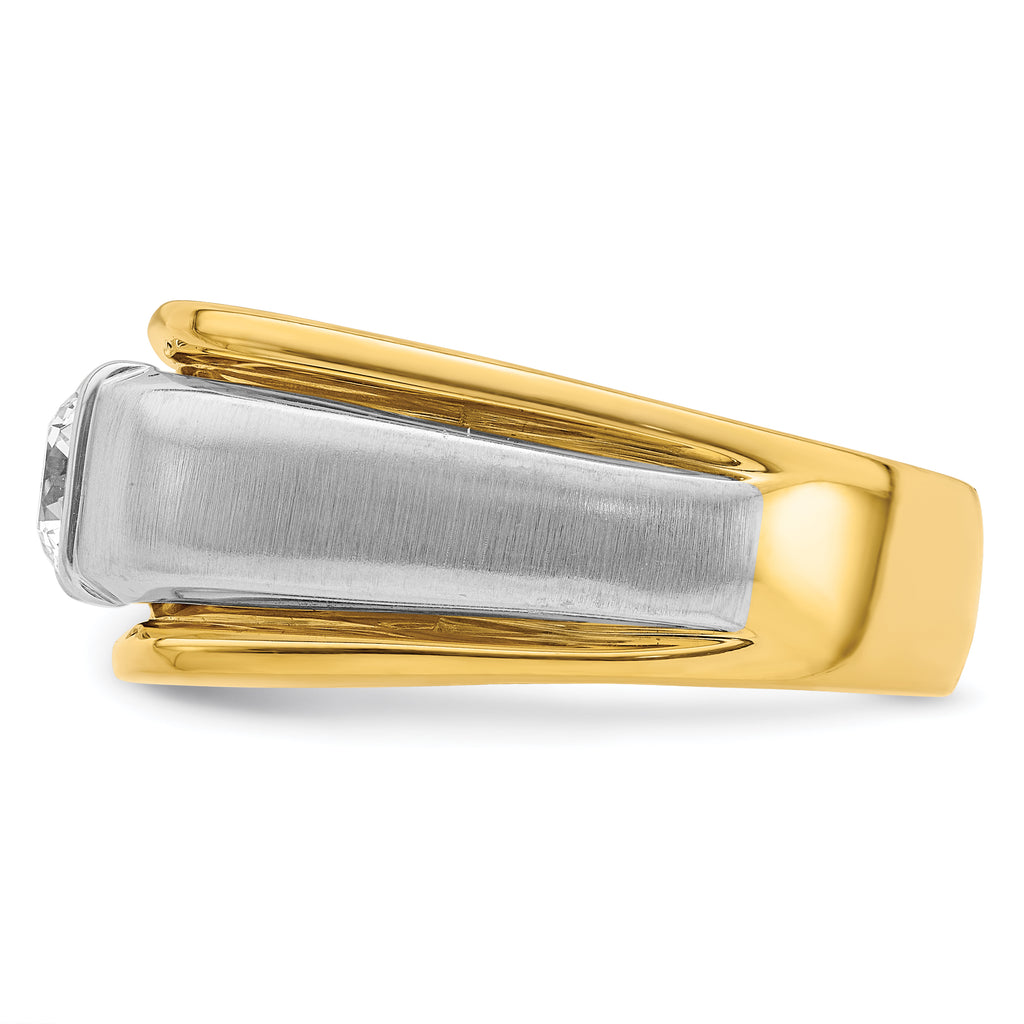 14k Two-tone 3/4 carat Lab Grown Diamond VS/SI+ G+ Complete Polished and Satin Men's Ring
