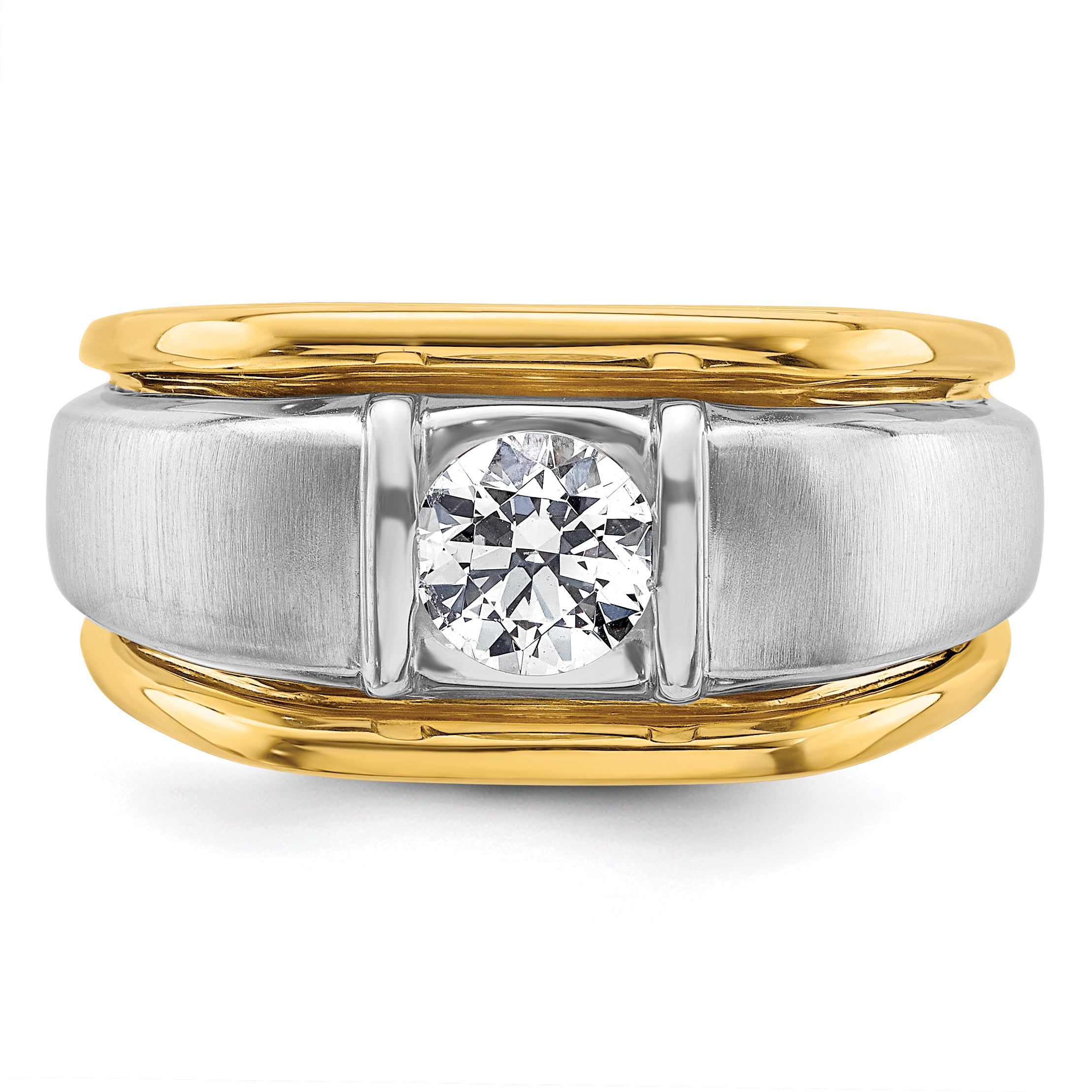 14k Two-tone 3/4 carat Lab Grown Diamond VS/SI+ G+ Complete Polished and Satin Men's Ring