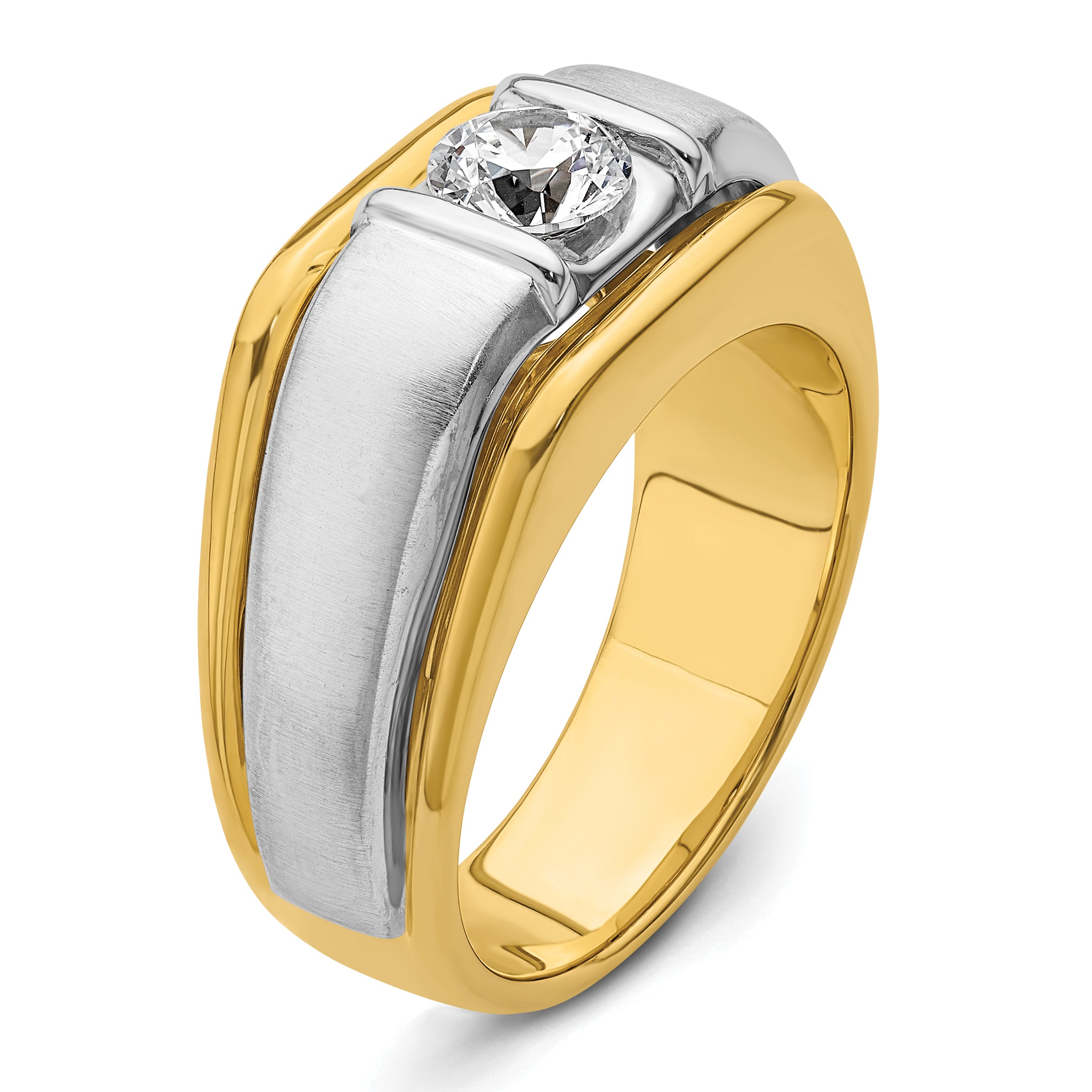 14k Two-tone 3/4 carat Lab Grown Diamond VS/SI+ G+ Complete Polished and Satin Men's Ring