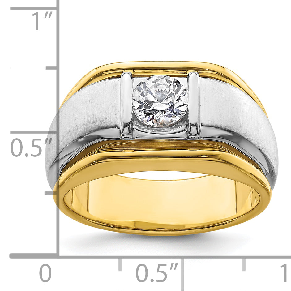 14k Two-tone 3/4 carat Lab Grown Diamond VS/SI+ G+ Complete Polished and Satin Men's Ring