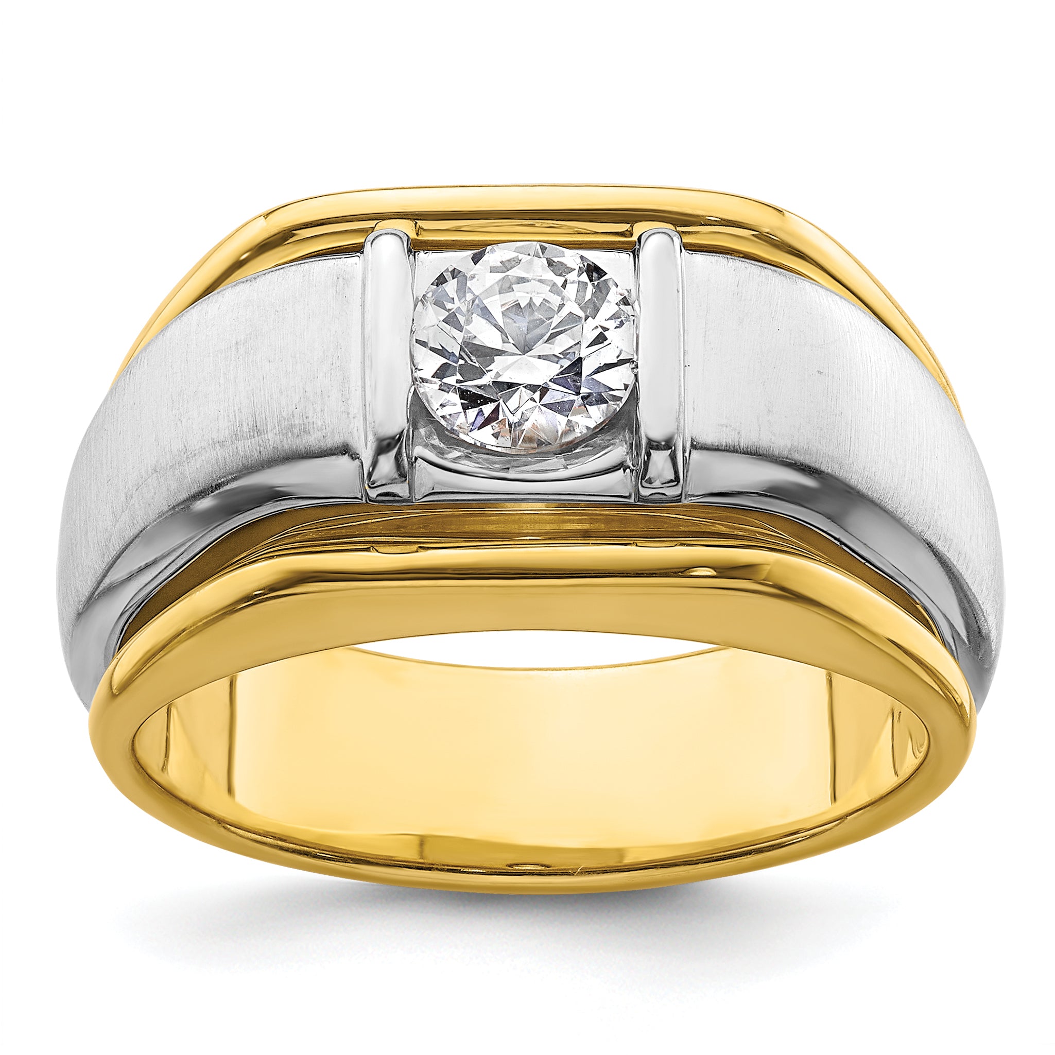 14k Two-tone 3/4 carat Lab Grown Diamond VS/SI+ G+ Complete Polished and Satin Men's Ring Main image