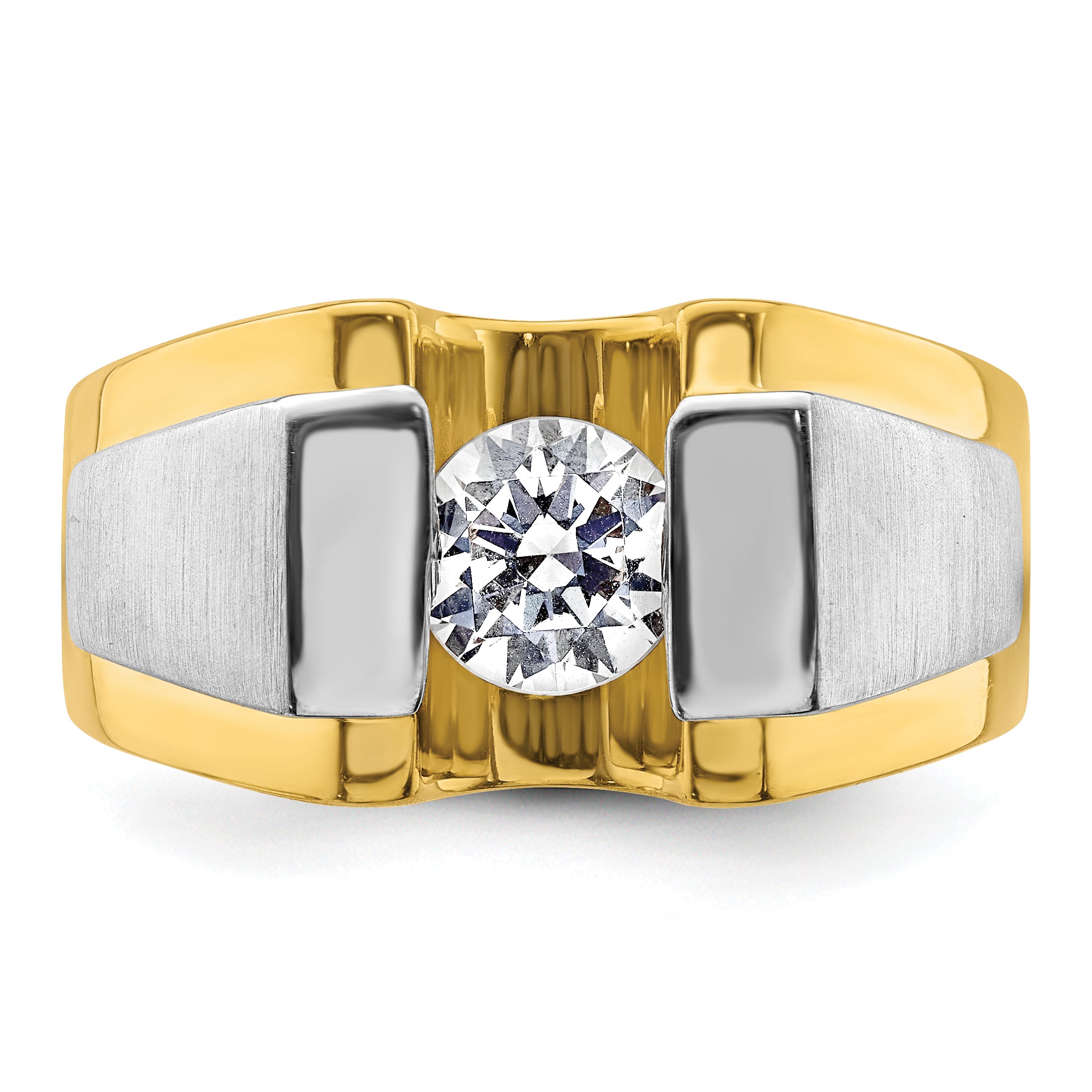 14k Two-Tone Polished and Satin Men's Ring Mounting, Mounting Only - Sophia Jewelers