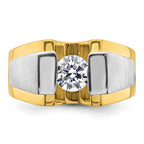 14k Two-Tone 1 carat Lab Grown Diamond VS/SI+ G+ Complete Polished and Satin Men's Ring - Sophia Jewelers