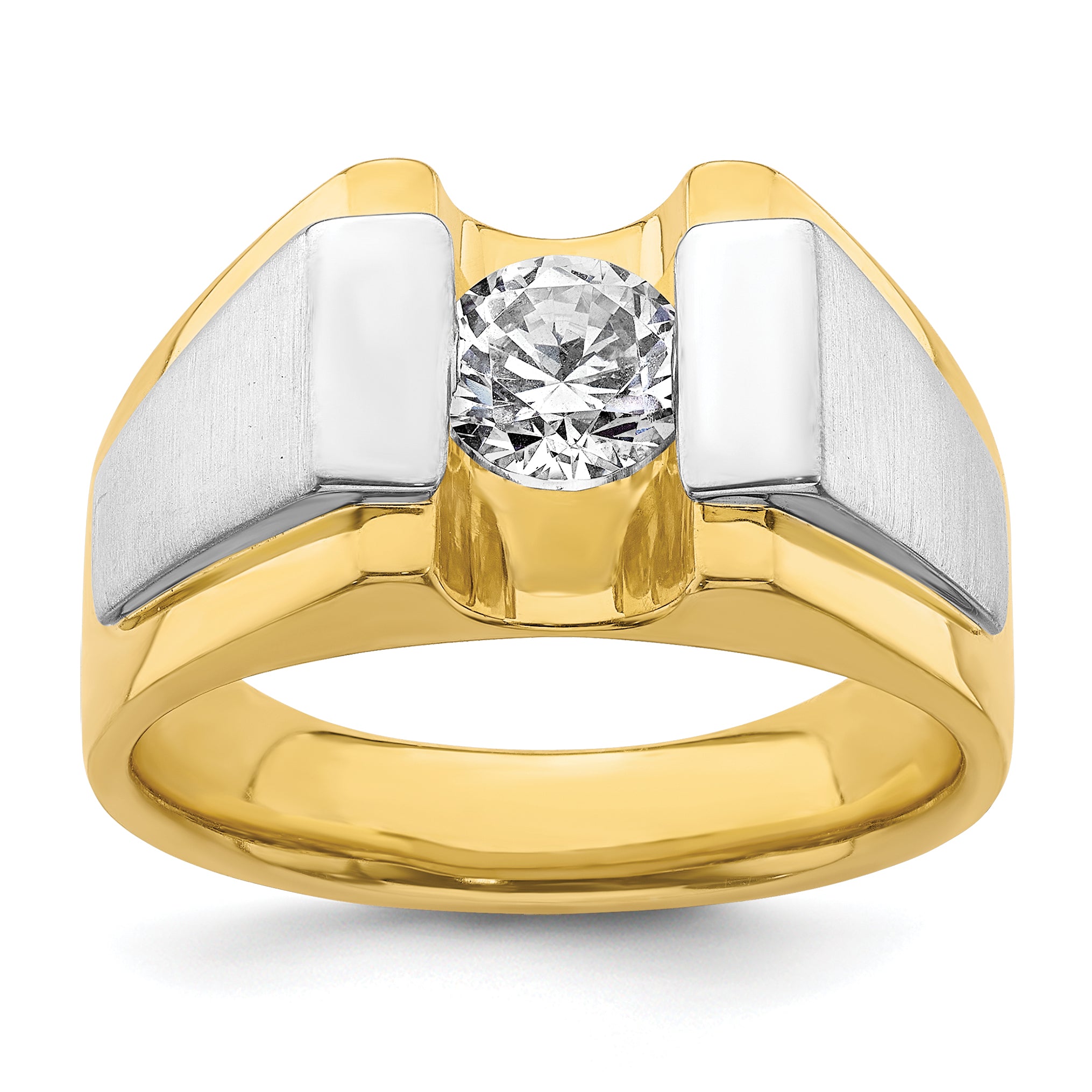 14k Two-Tone Polished and Satin Men's Ring Mounting, Mounting Only - Sophia Jewelers