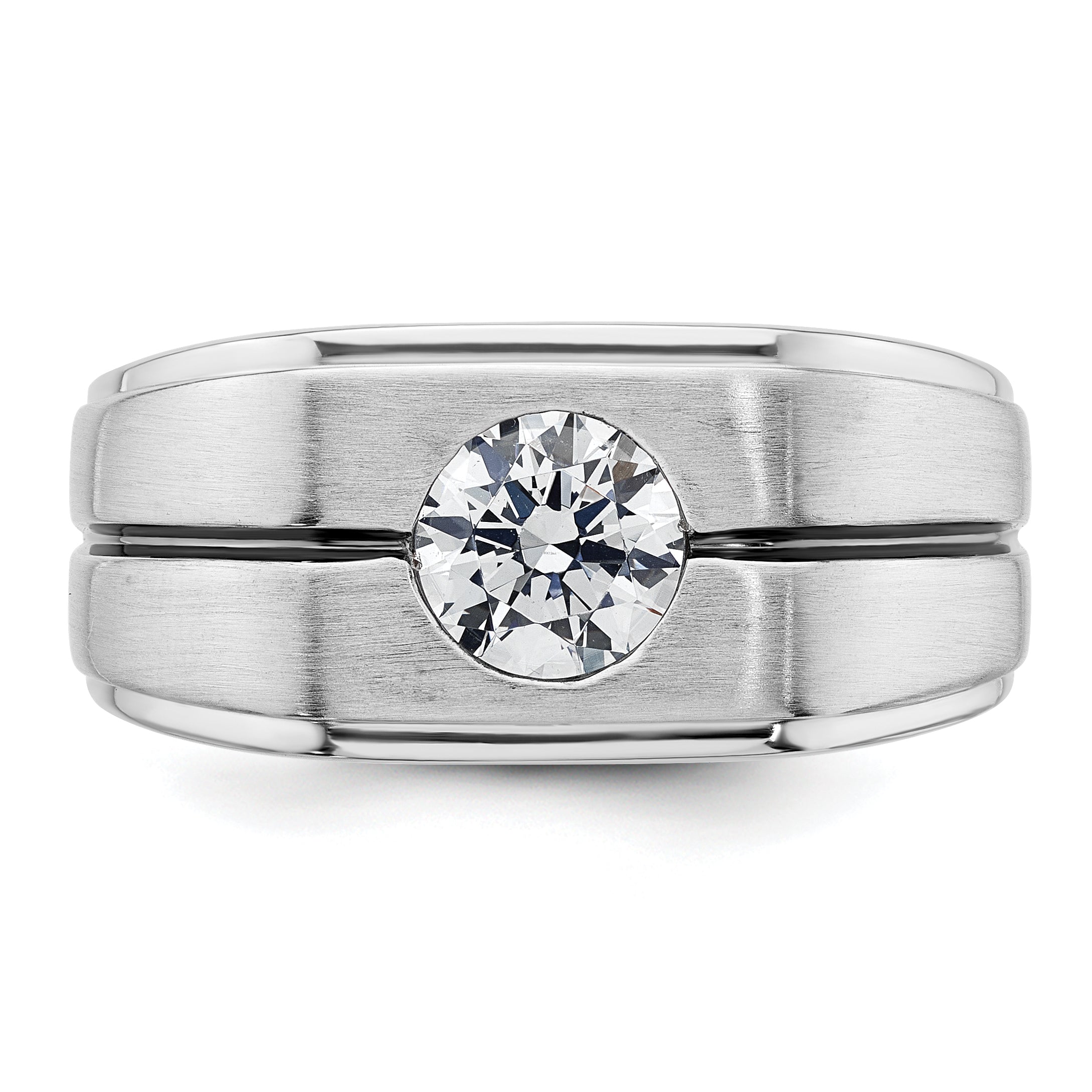 14k White Gold with Black Rhodium 1 carat Lab Grown Diamond VS/SI+ G+ Complete Satin Men's Ring - Sophia Jewelers