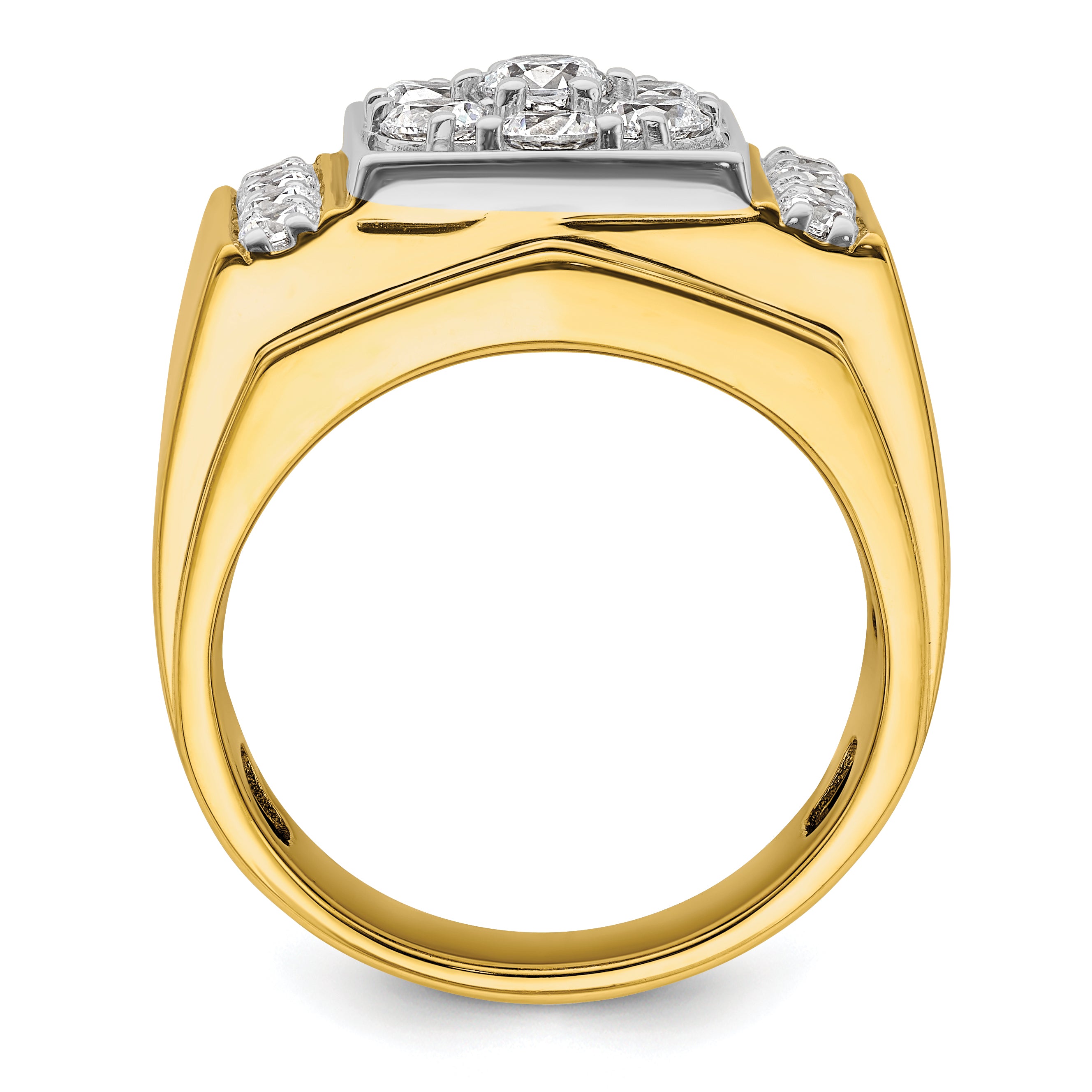 14k Two Tone 1 3/4 carat Lab Grown Diamond VS/SI+ G+ Complete Men's Polished and Satin Cluster Ring