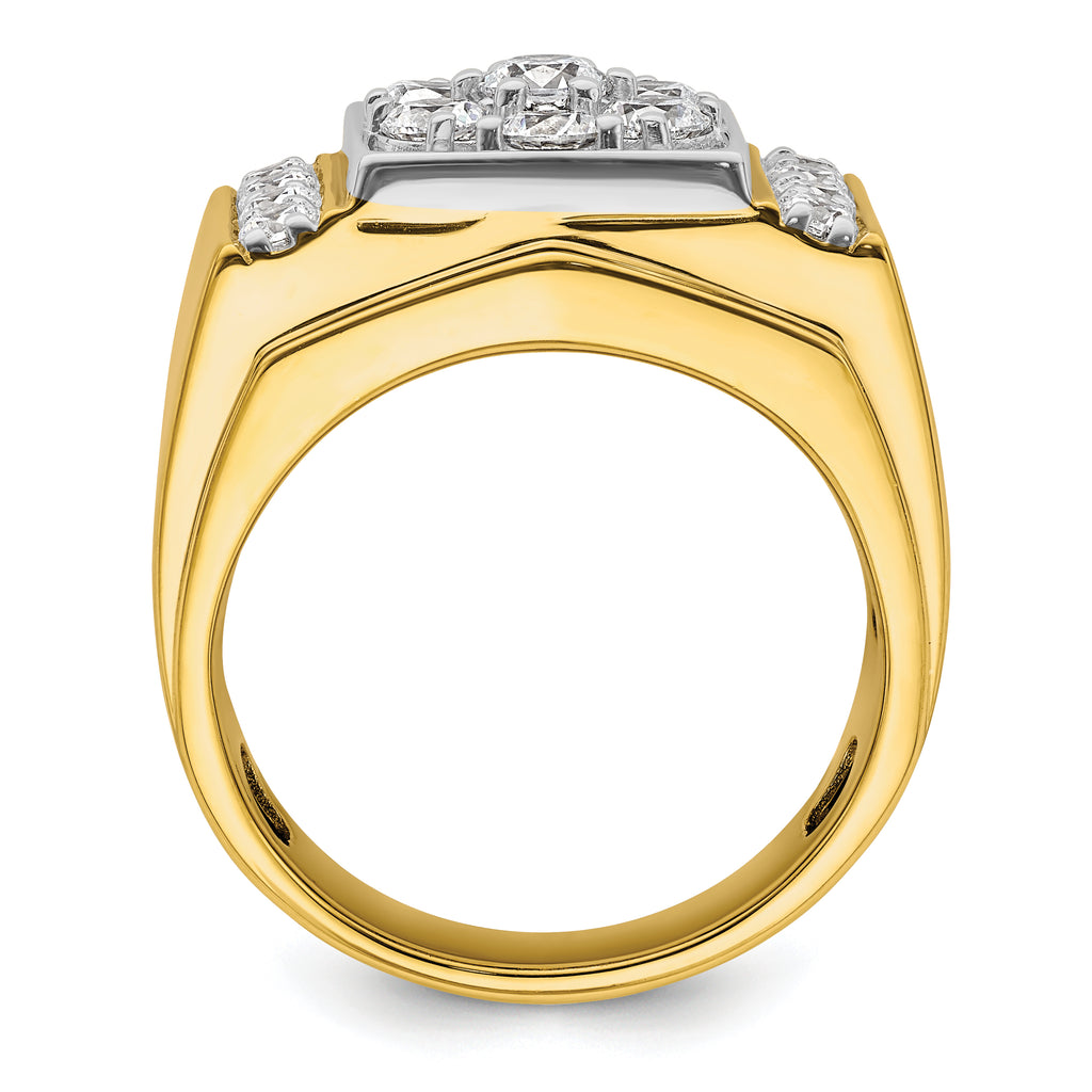 14k Two Tone 1 3/4 carat Lab Grown Diamond VS/SI+ G+ Complete Men's Polished and Satin Cluster Ring