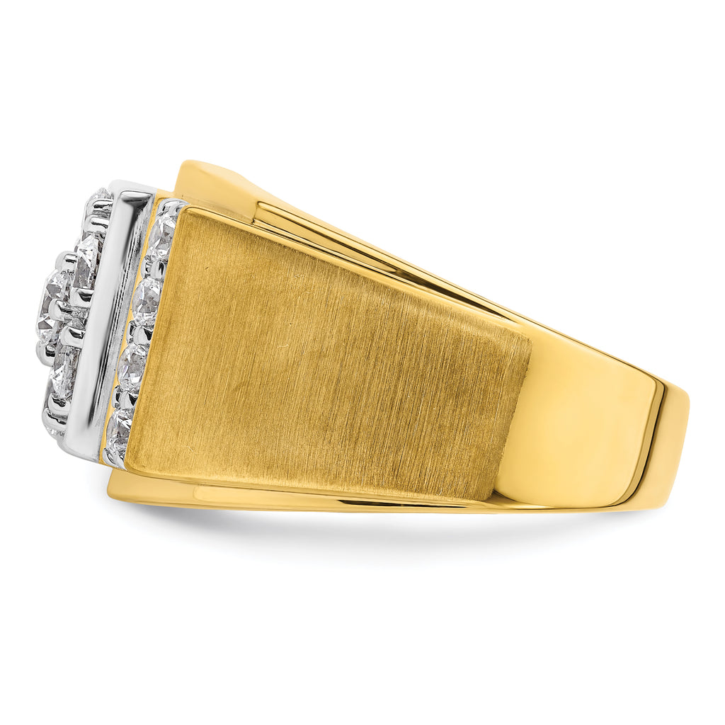 14k Two Tone 1 3/4 carat Lab Grown Diamond VS/SI+ G+ Complete Men's Polished and Satin Cluster Ring