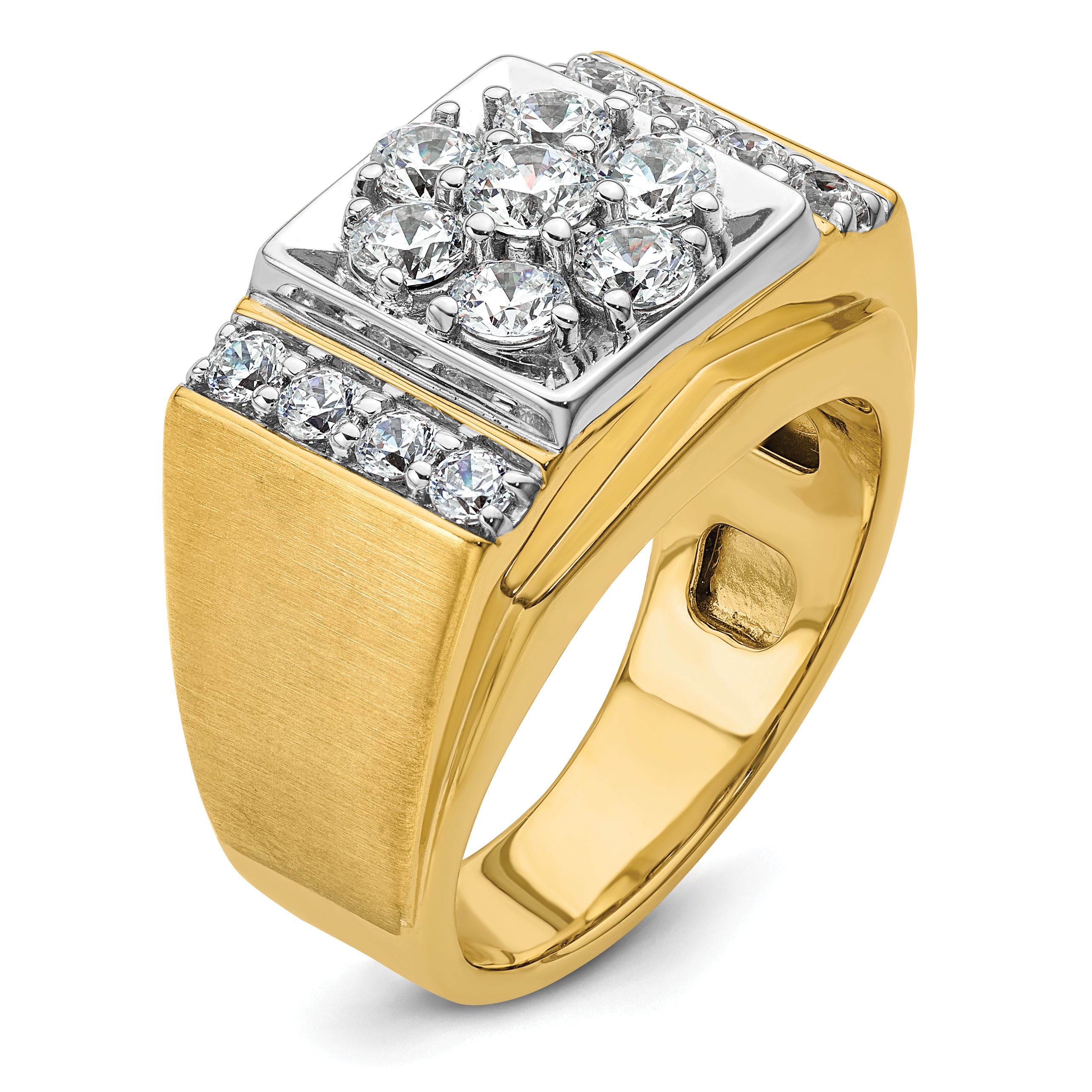 14k Two Tone 1 3/4 carat Lab Grown Diamond VS/SI+ G+ Complete Men's Polished and Satin Cluster Ring