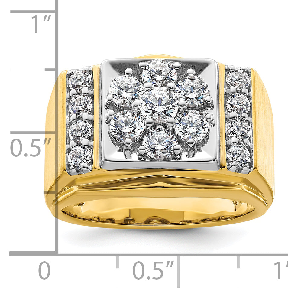 14k Two Tone 1 3/4 carat Lab Grown Diamond VS/SI+ G+ Complete Men's Polished and Satin Cluster Ring