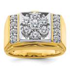 14k Two Tone 1 3/4 carat Lab Grown Diamond VS/SI+ G+ Complete Men's Polished and Satin Cluster Ring