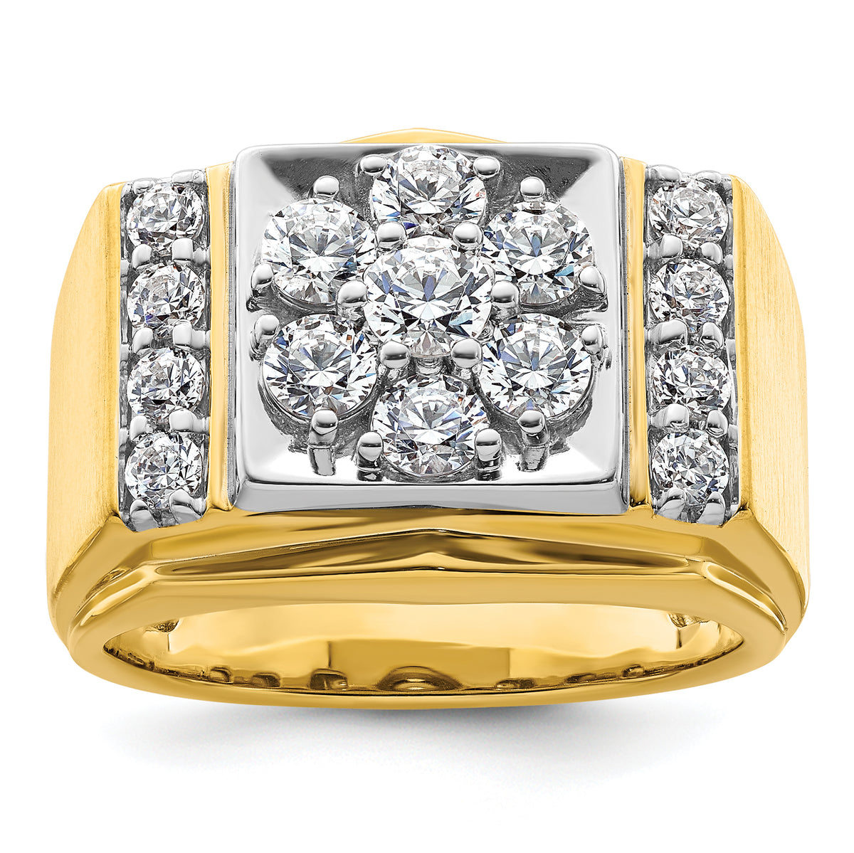 14k Two Tone 1 3/4 carat Lab Grown Diamond VS/SI+ G+ Complete Men's Polished and Satin Cluster Ring
