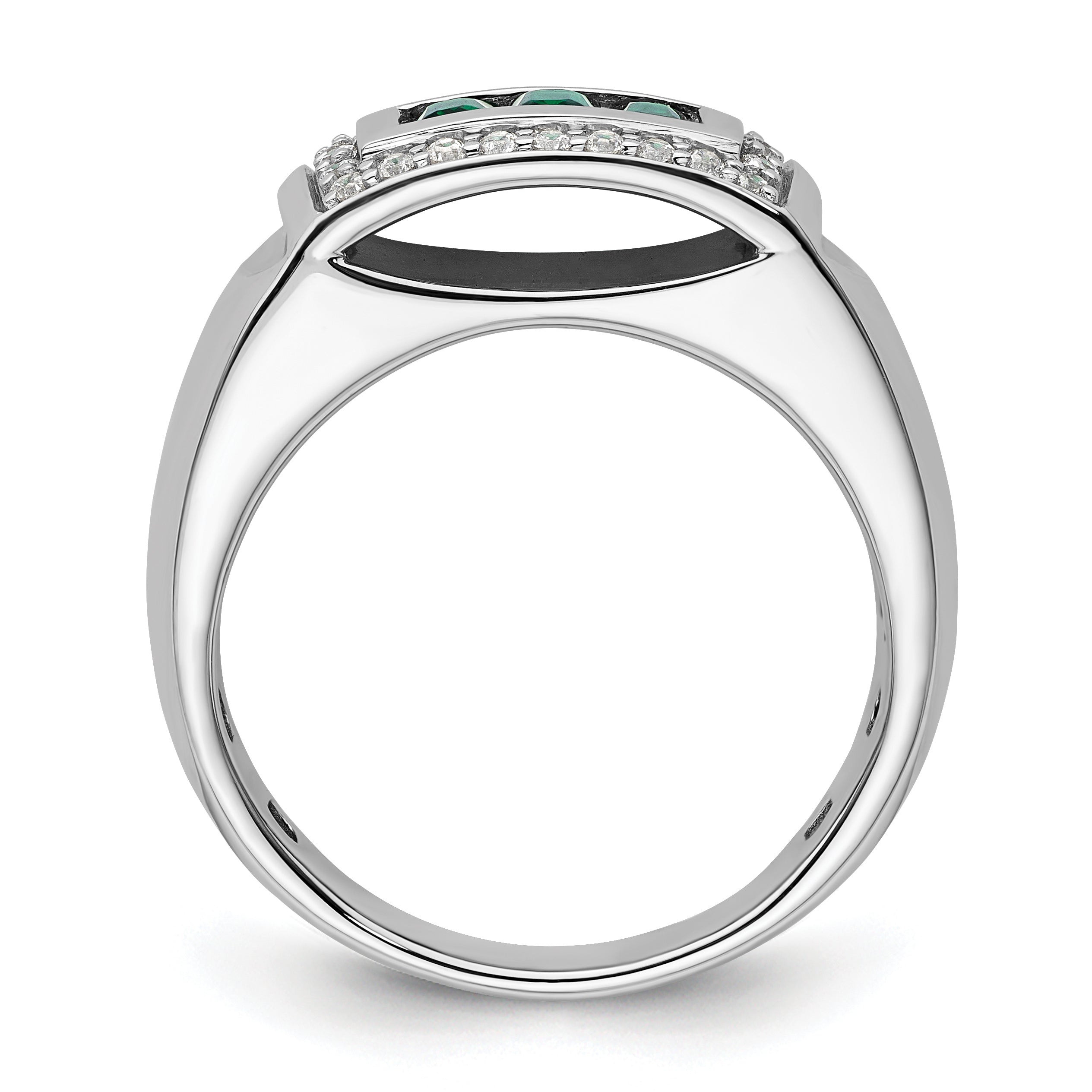 14k White Gold 1/3 carat Lab Grown Diamond VS/SI+ G+ and Created Emerald Complete Men's Ring Secondary image