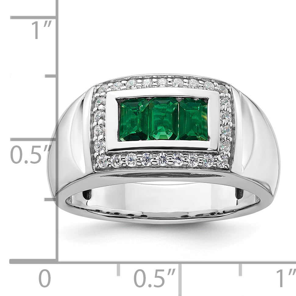 14k White Gold 1/3 carat Lab Grown Diamond VS/SI+ G+ and Created Emerald Complete Men's Ring