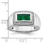 14k White Gold 1/3 carat Lab Grown Diamond VS/SI+ G+ and Created Emerald Complete Men's Ring