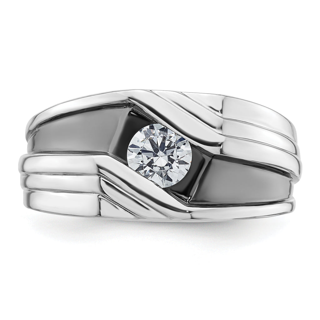 14k White Gold with Black Rhodium 3/8 carat Lab Grown Diamond VS/SI+ G+ Complete Satin Men's Ring