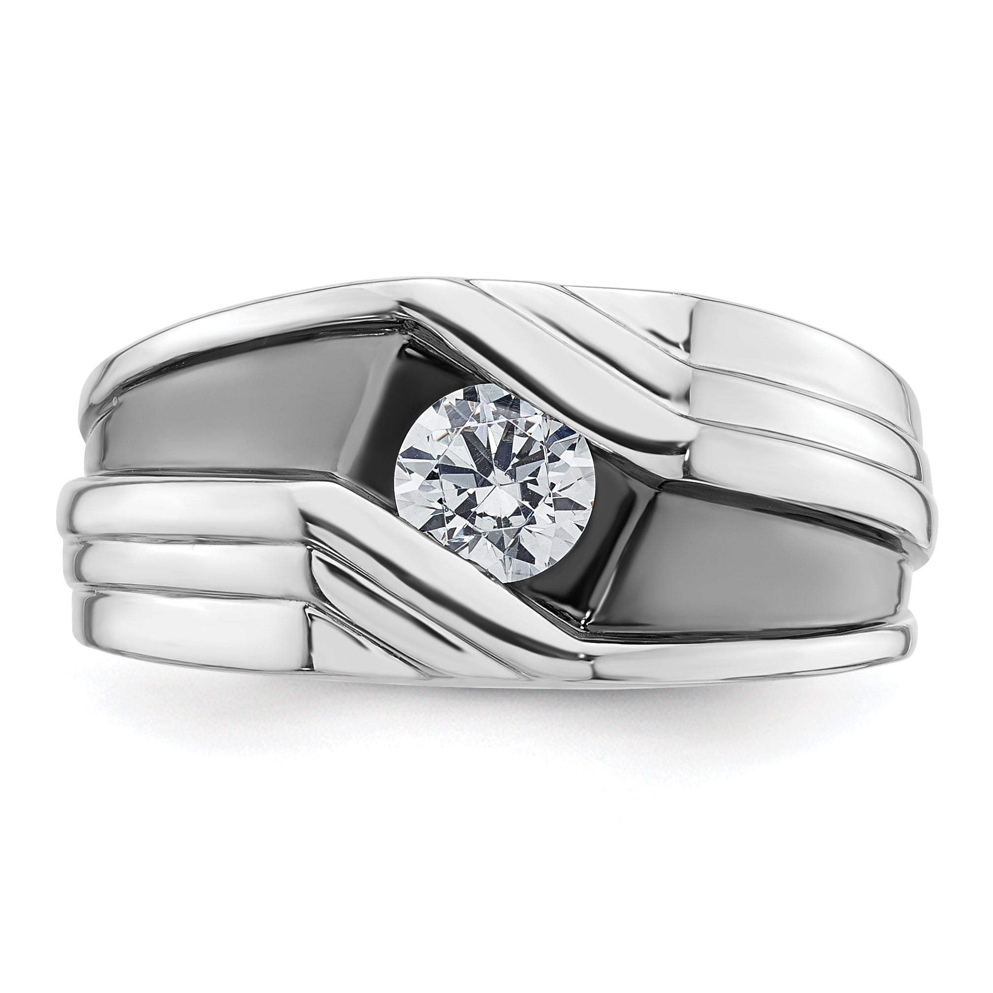 14k White Gold with Black Rhodium 3/8 carat Lab Grown Diamond VS/SI+ G+ Complete Satin Men's Ring
