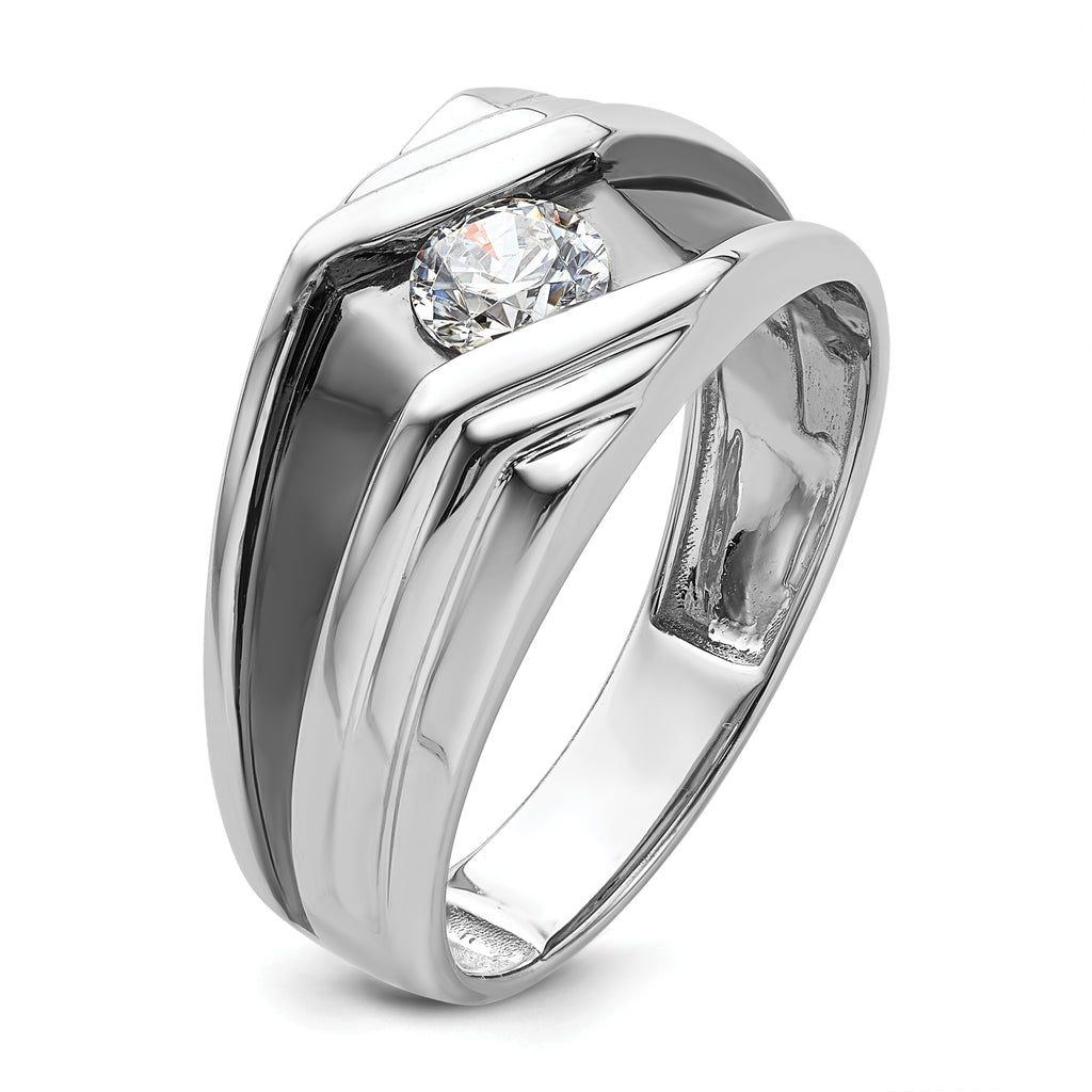 14k White Gold with Black Rhodium 3/8 carat Lab Grown Diamond VS/SI+ G+ Complete Satin Men's Ring