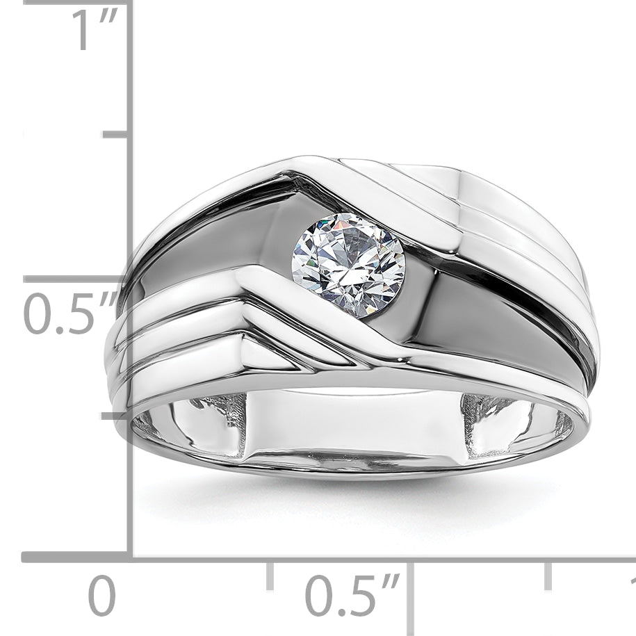 14k White Gold with Black Rhodium 3/8 carat Lab Grown Diamond VS/SI+ G+ Complete Satin Men's Ring