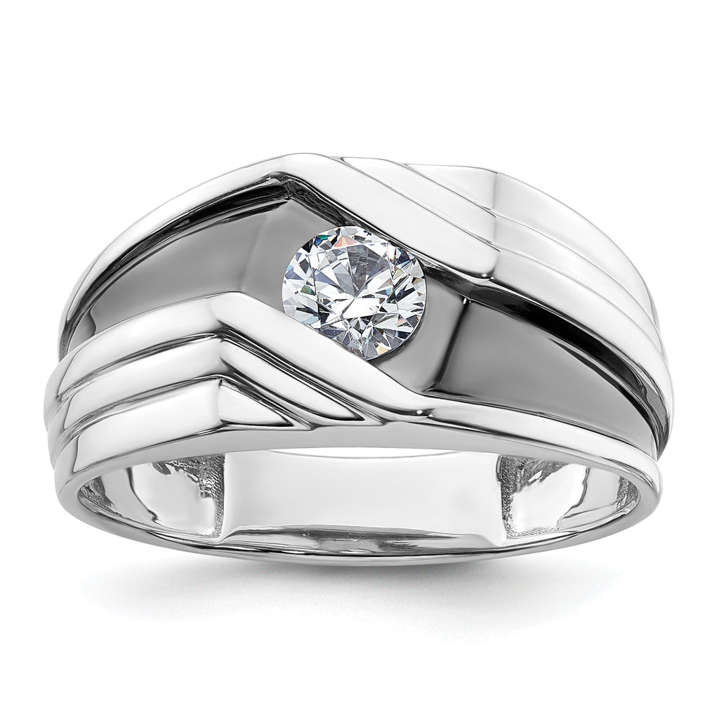 14k White Gold with Black Rhodium 3/8 carat Lab Grown Diamond VS/SI+ G+ Complete Satin Men's Ring