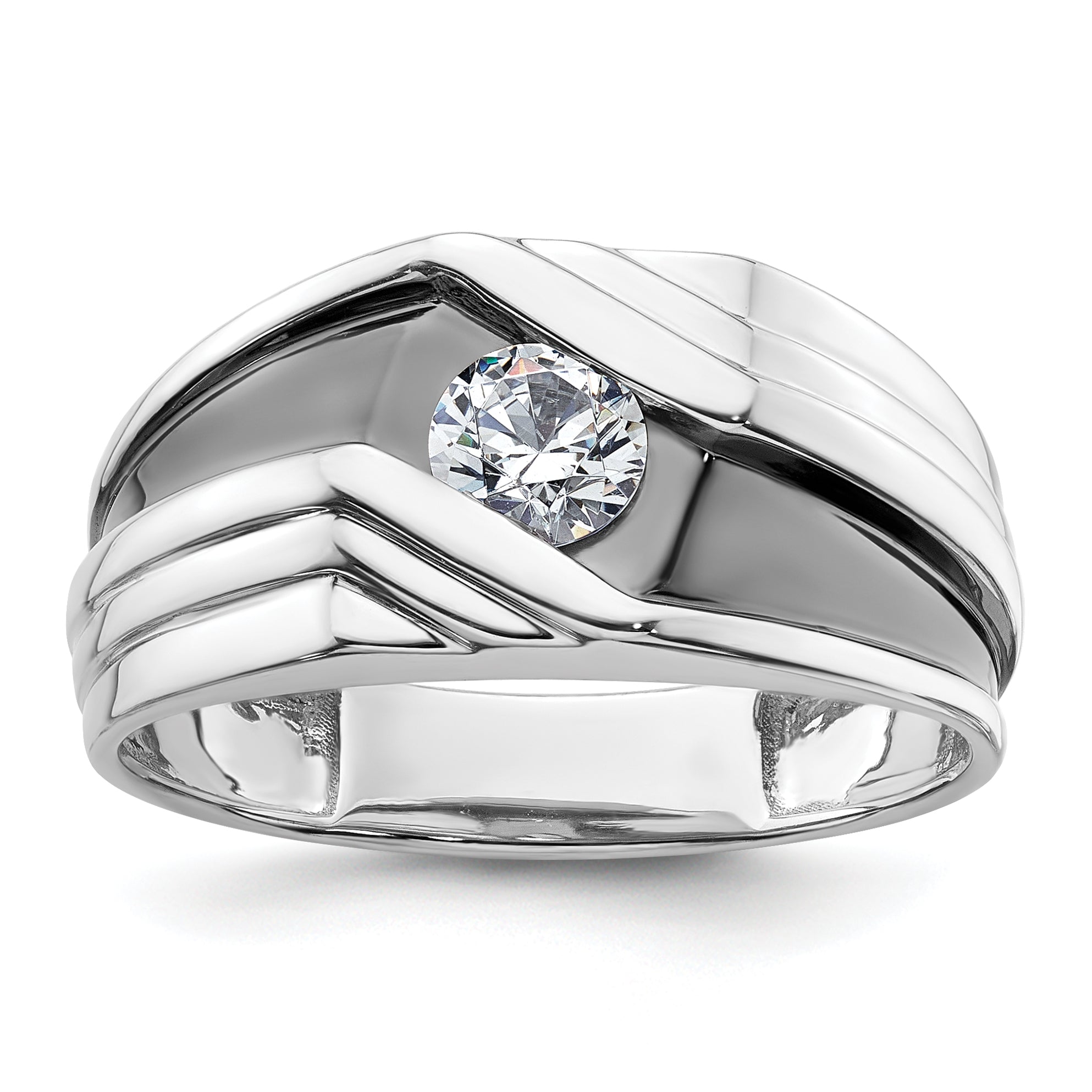 14k White Gold with Black Rhodium 3/8 carat Lab Grown Diamond VS/SI+ G+ Complete Satin Men's Ring