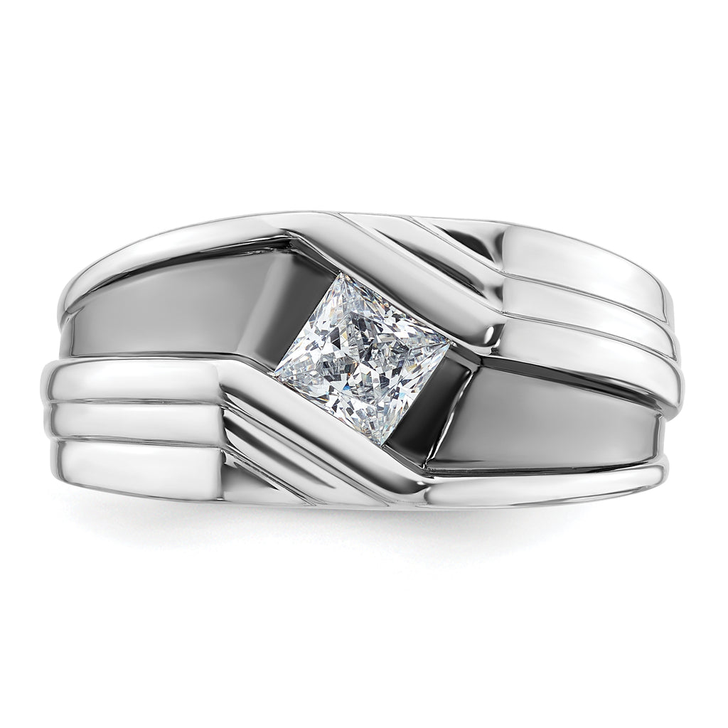 14k White Gold with Black Rhodium 1/2 carat Lab Grown Diamond VS/SI+ G+ Complete Satin Men's Ring