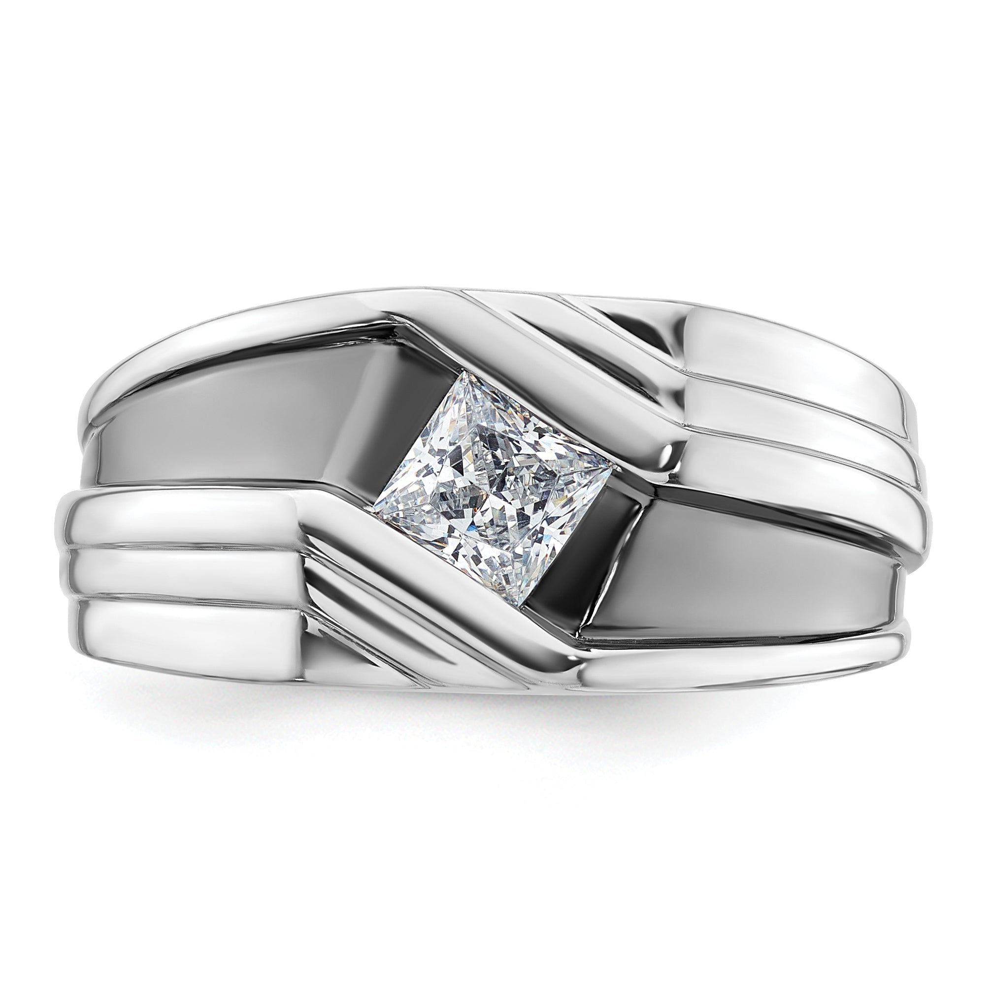 14k White Gold with Black Rhodium 1/2 carat Lab Grown Diamond VS/SI+ G+ Complete Satin Men's Ring
