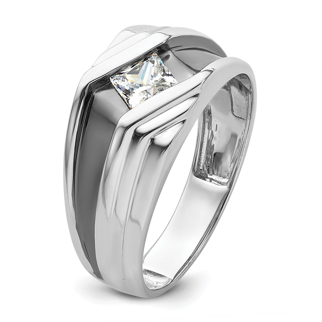 14k White Gold with Black Rhodium 1/2 carat Lab Grown Diamond VS/SI+ G+ Complete Satin Men's Ring