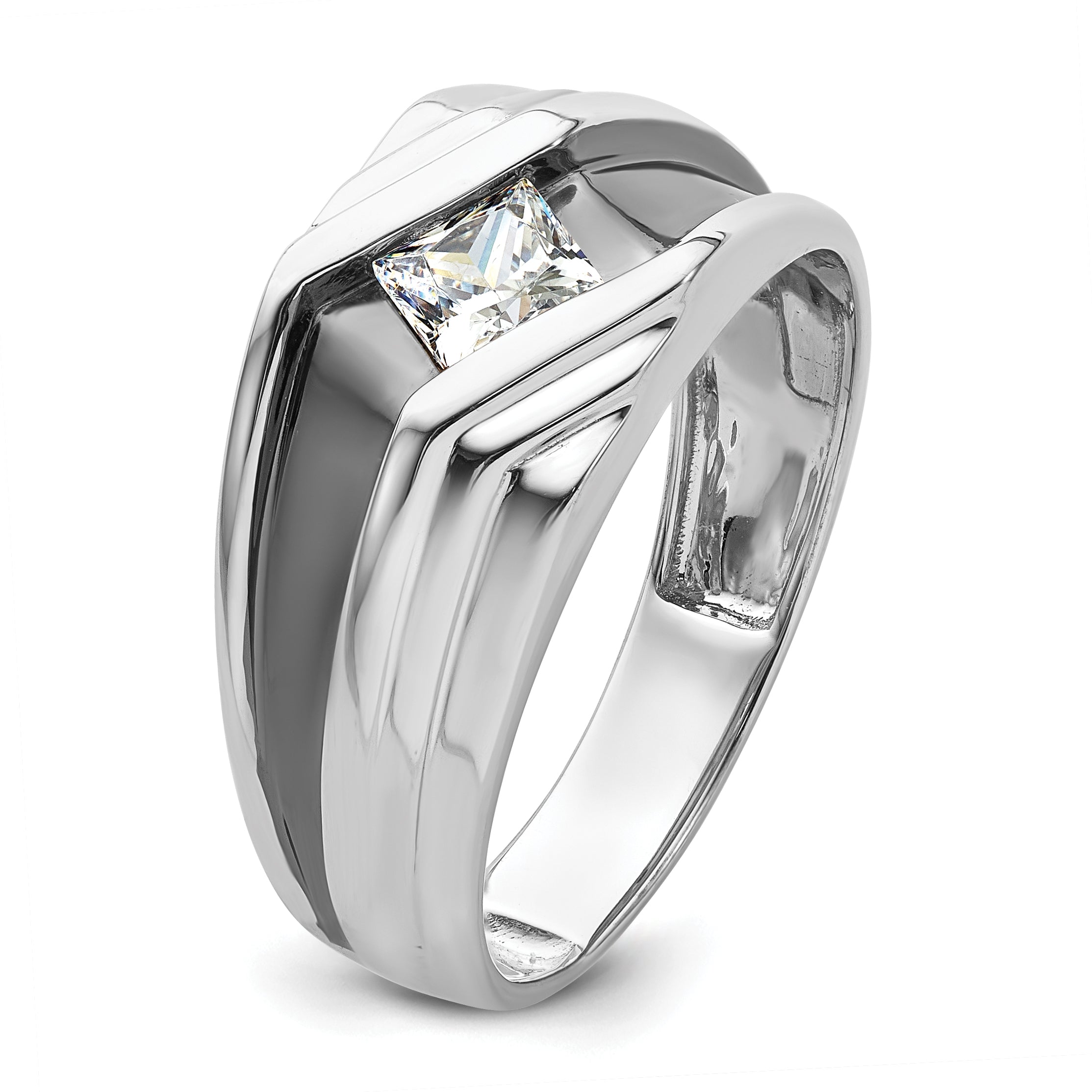 14k White Gold with Black Rhodium 1/2 carat Lab Grown Diamond VS/SI+ G+ Complete Satin Men's Ring