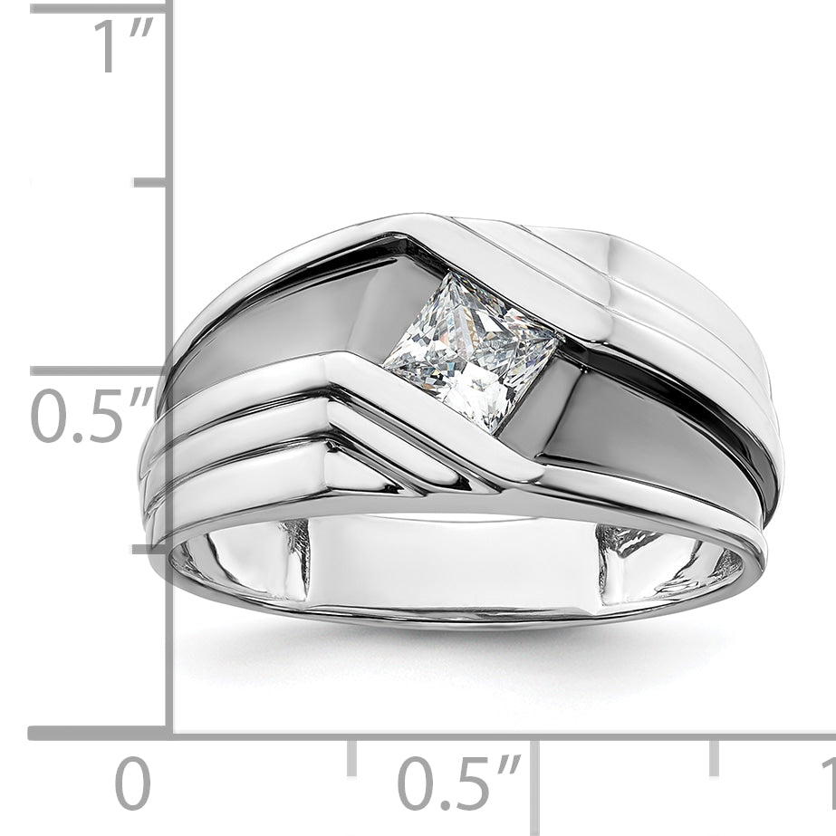 14k White Gold with Black Rhodium 1/2 carat Lab Grown Diamond VS/SI+ G+ Complete Satin Men's Ring