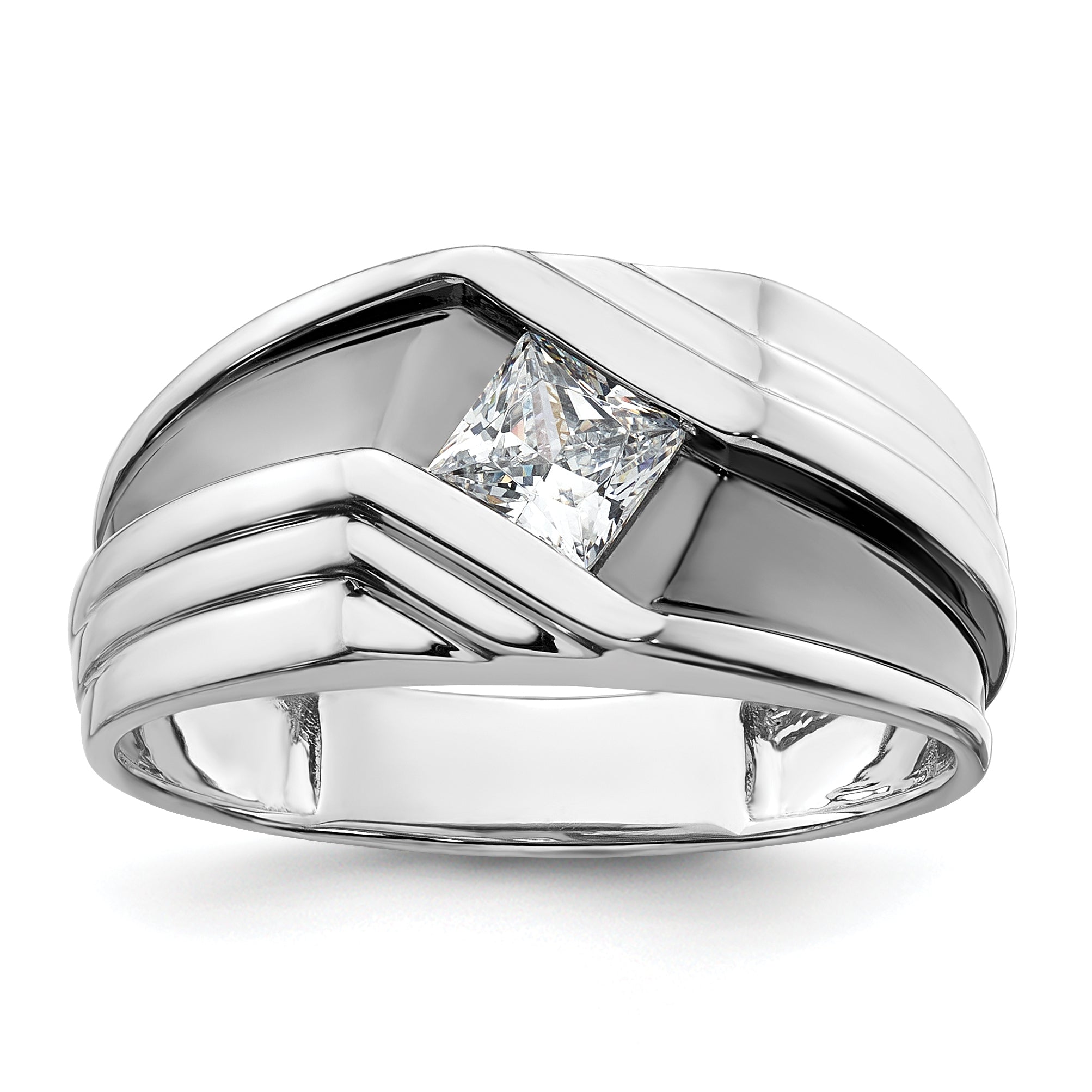 14k White Gold with Black Rhodium 1/2 carat Lab Grown Diamond VS/SI+ G+ Complete Satin Men's Ring Main image