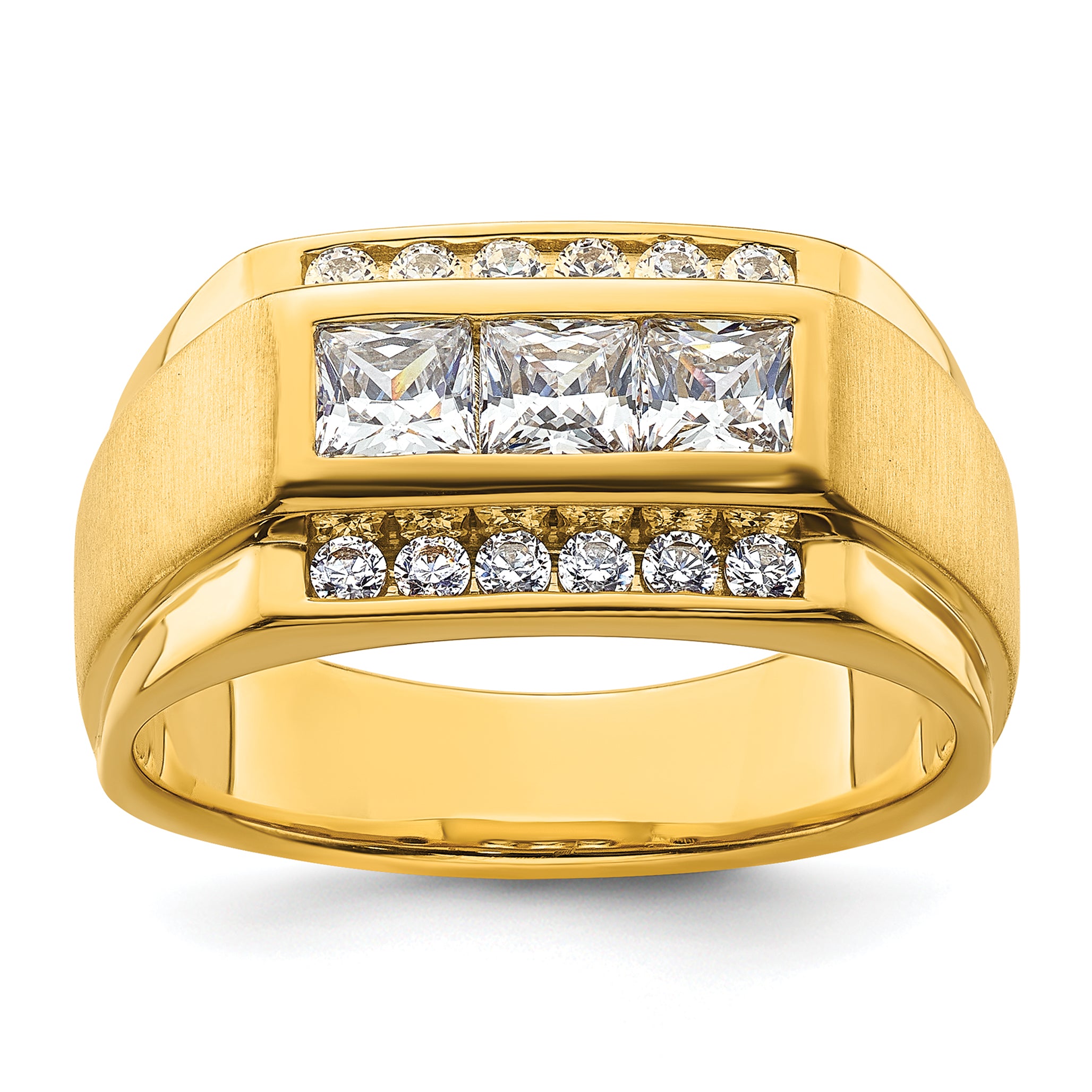 14k 1 1/8 carat Lab Grown Diamond VS/SI+ G+ Complete Polished and Satin Men's Ring Main image