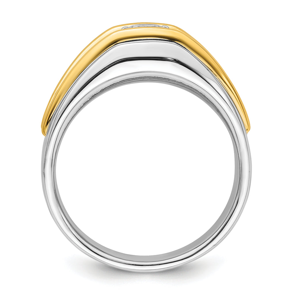 14k Two-tone 1/2 carat Lab Grown Diamond VS/SI+ G+ Three Stone Complete Men's Ring