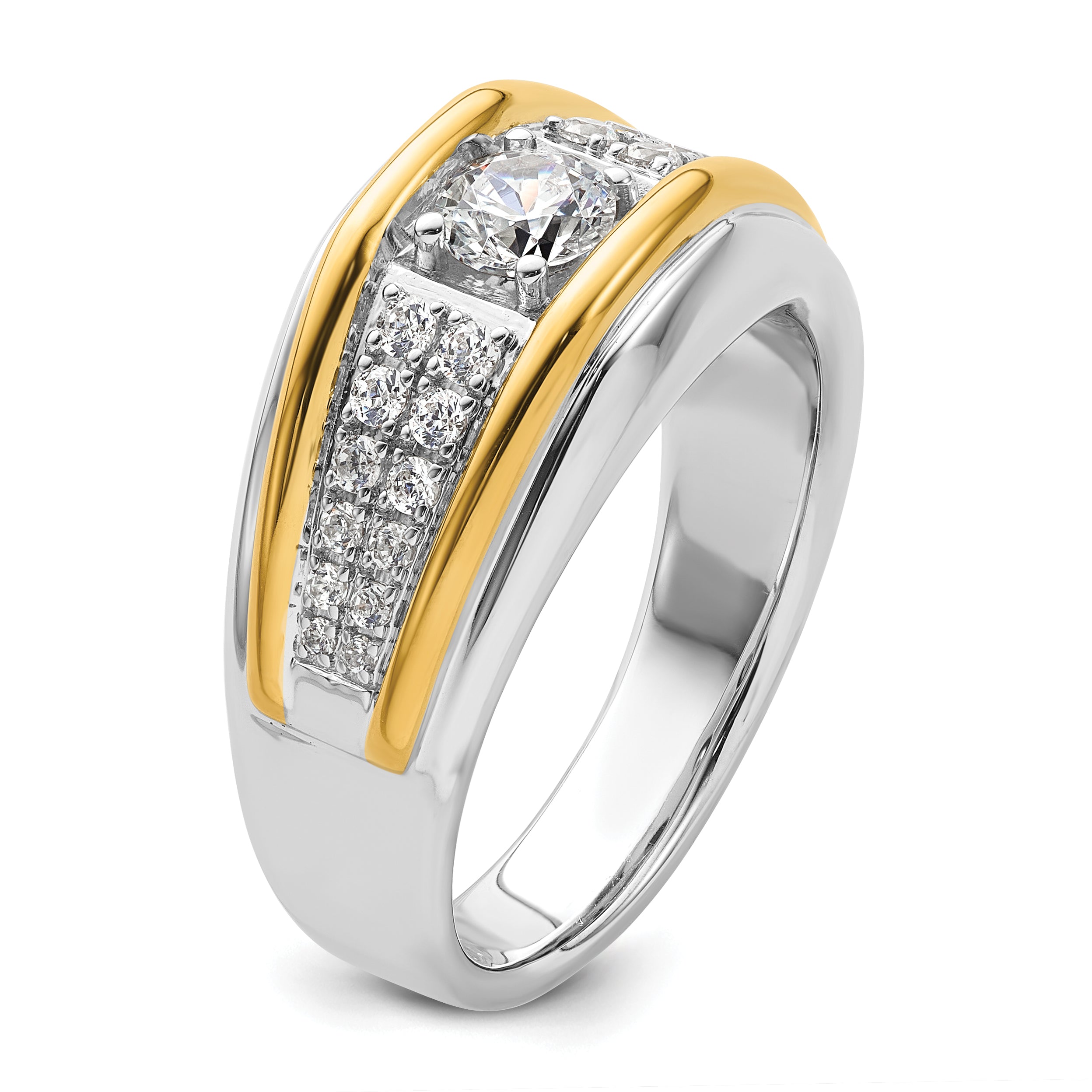 14k Two-tone 1/2 carat Lab Grown Diamond VS/SI+ G+ Three Stone Complete Men's Ring