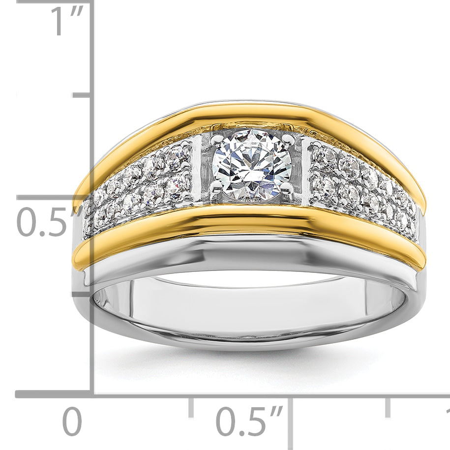 14k Two-tone 1/2 carat Lab Grown Diamond VS/SI+ G+ Three Stone Complete Men's Ring