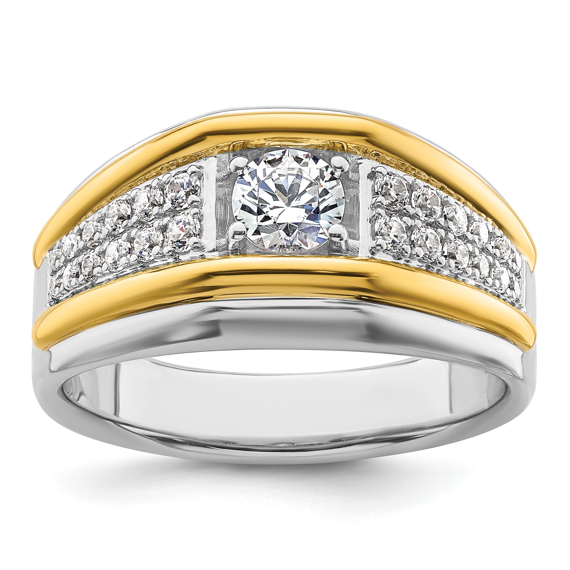 14k Two-tone 1/2 carat Lab Grown Diamond VS/SI+ G+ Three Stone Complete Men's Ring Main image