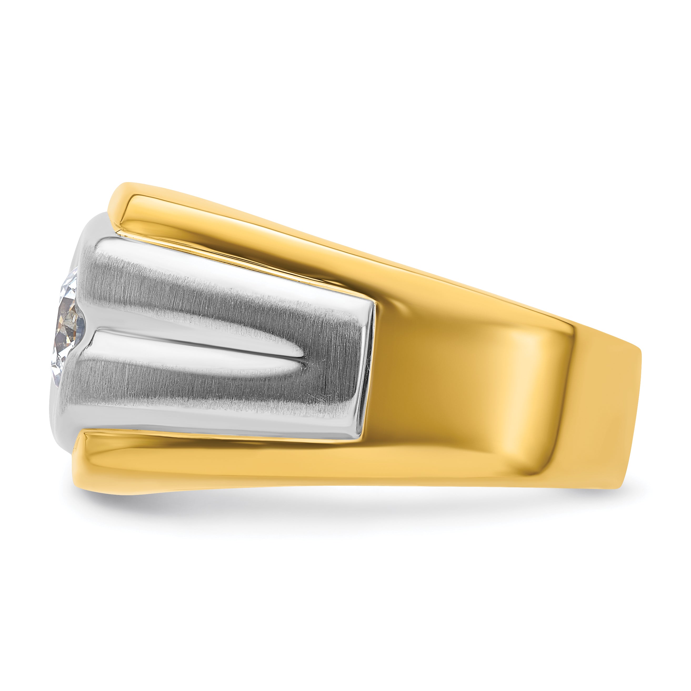 14k Two-tone 1 carat Lab Grown Diamond VS/SI+ G+ Complete Polished and Satin Men's Ring - Sophia Jewelers